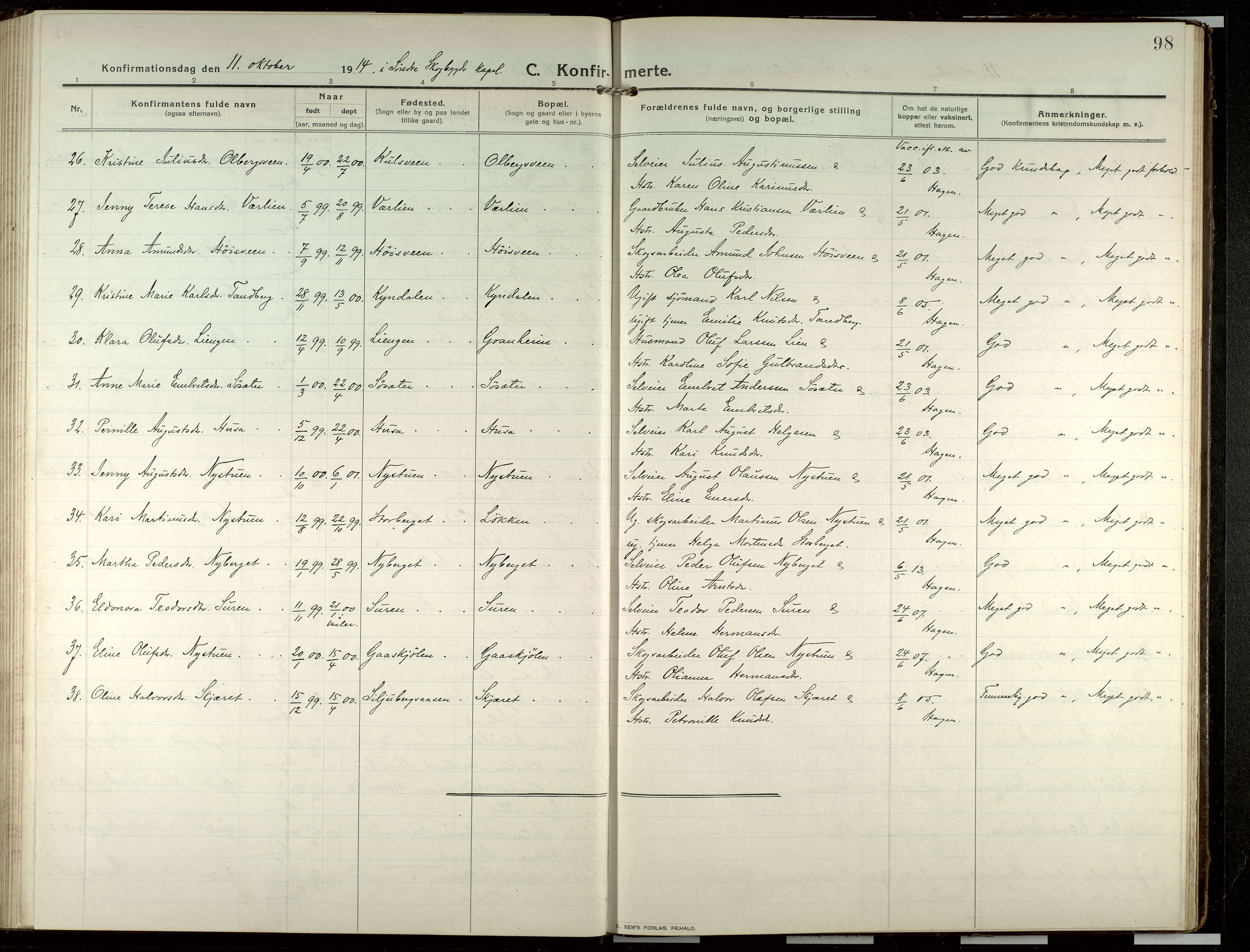 Elverum prestekontor, AV/SAH-PREST-044/H/Ha/Haa/L0022: Parish register (official) no. 22, 1913-1924, p. 98