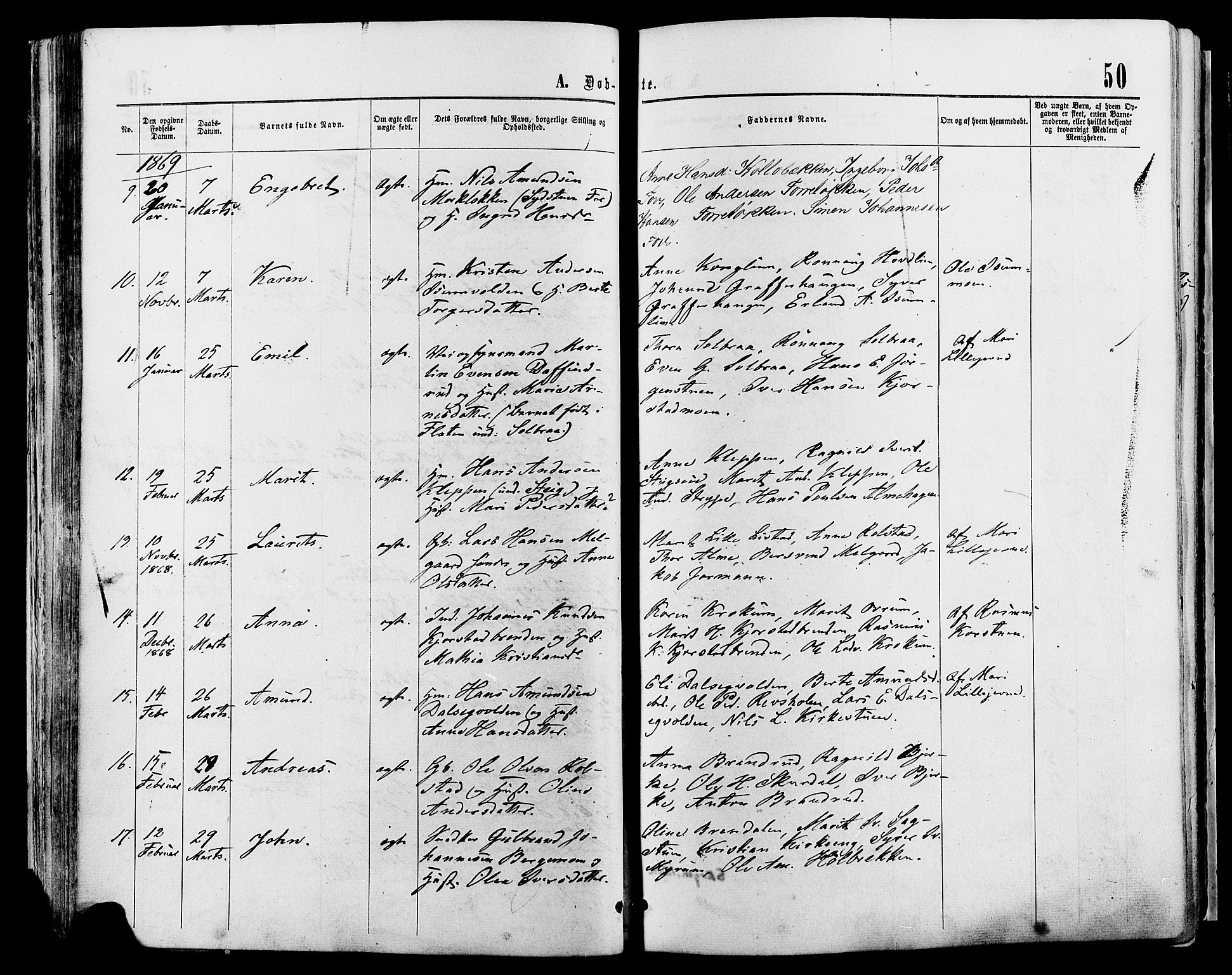 Sør-Fron prestekontor, SAH/PREST-010/H/Ha/Haa/L0002: Parish register (official) no. 2, 1864-1880, p. 50