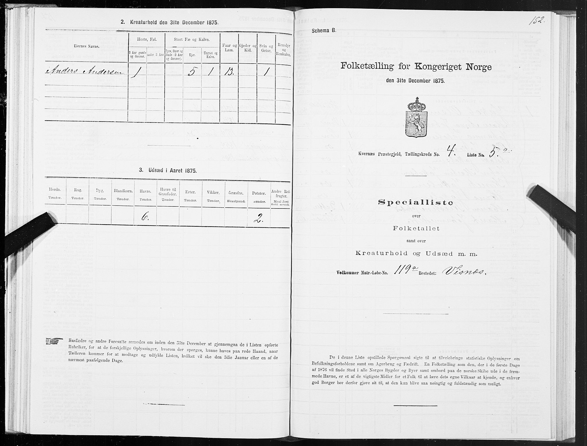 SAT, 1875 census for 1553P Kvernes, 1875, p. 2152