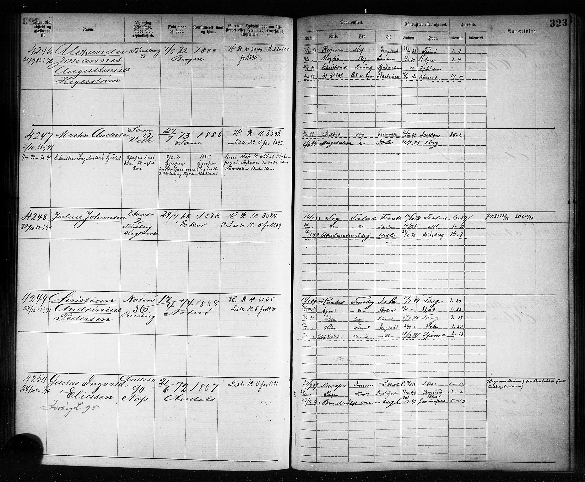 Tønsberg innrulleringskontor, AV/SAKO-A-786/F/Fb/L0007: Annotasjonsrulle Patent nr. 2636-5150, 1881-1892, p. 324