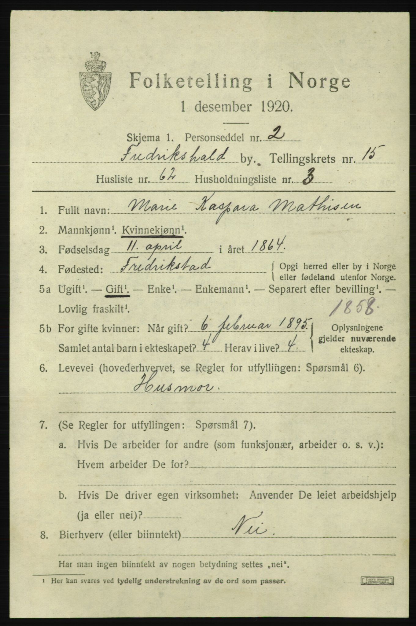 SAO, 1920 census for Fredrikshald, 1920, p. 24606