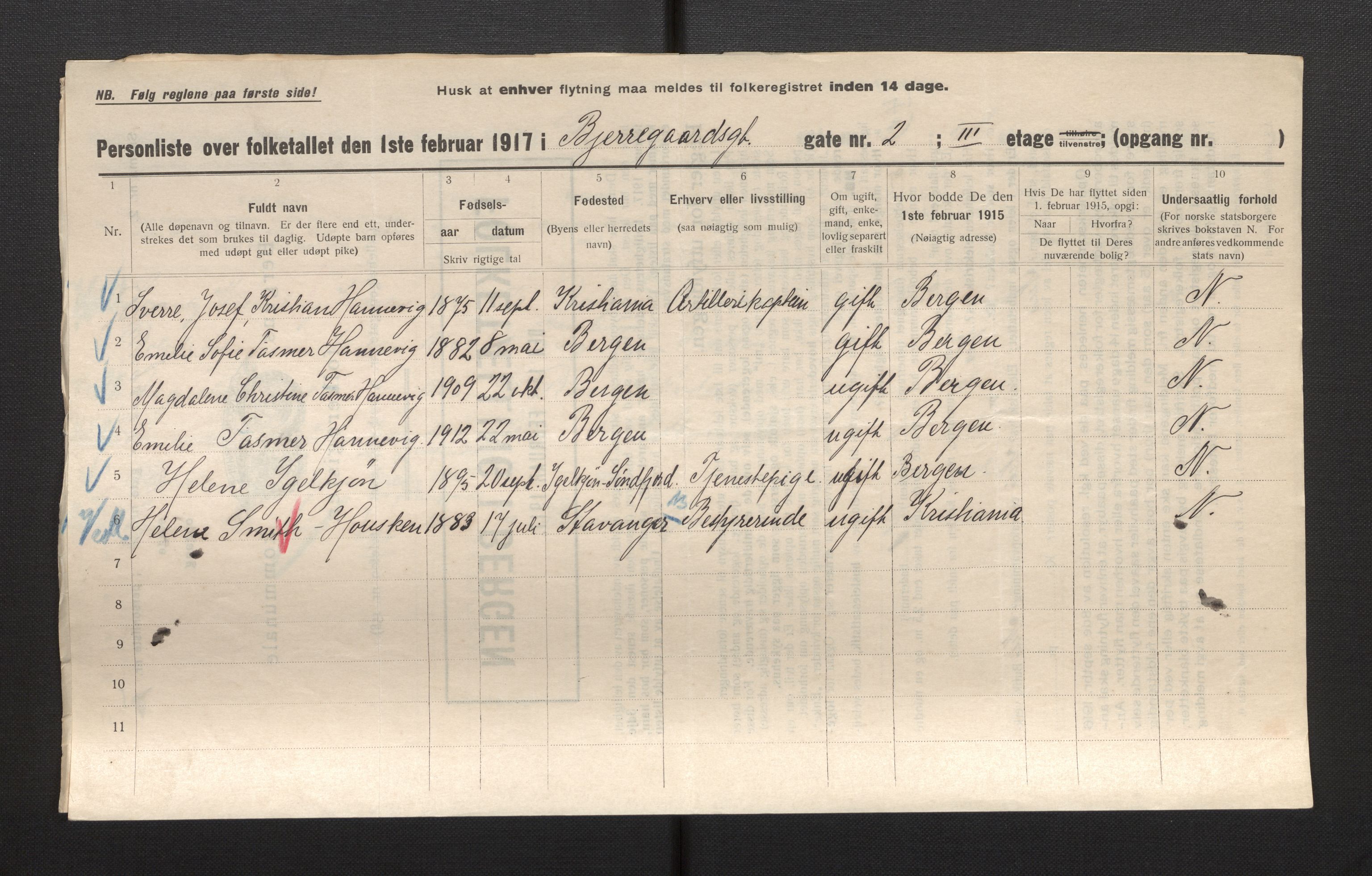 SAB, Municipal Census 1917 for Bergen, 1917, p. 2681