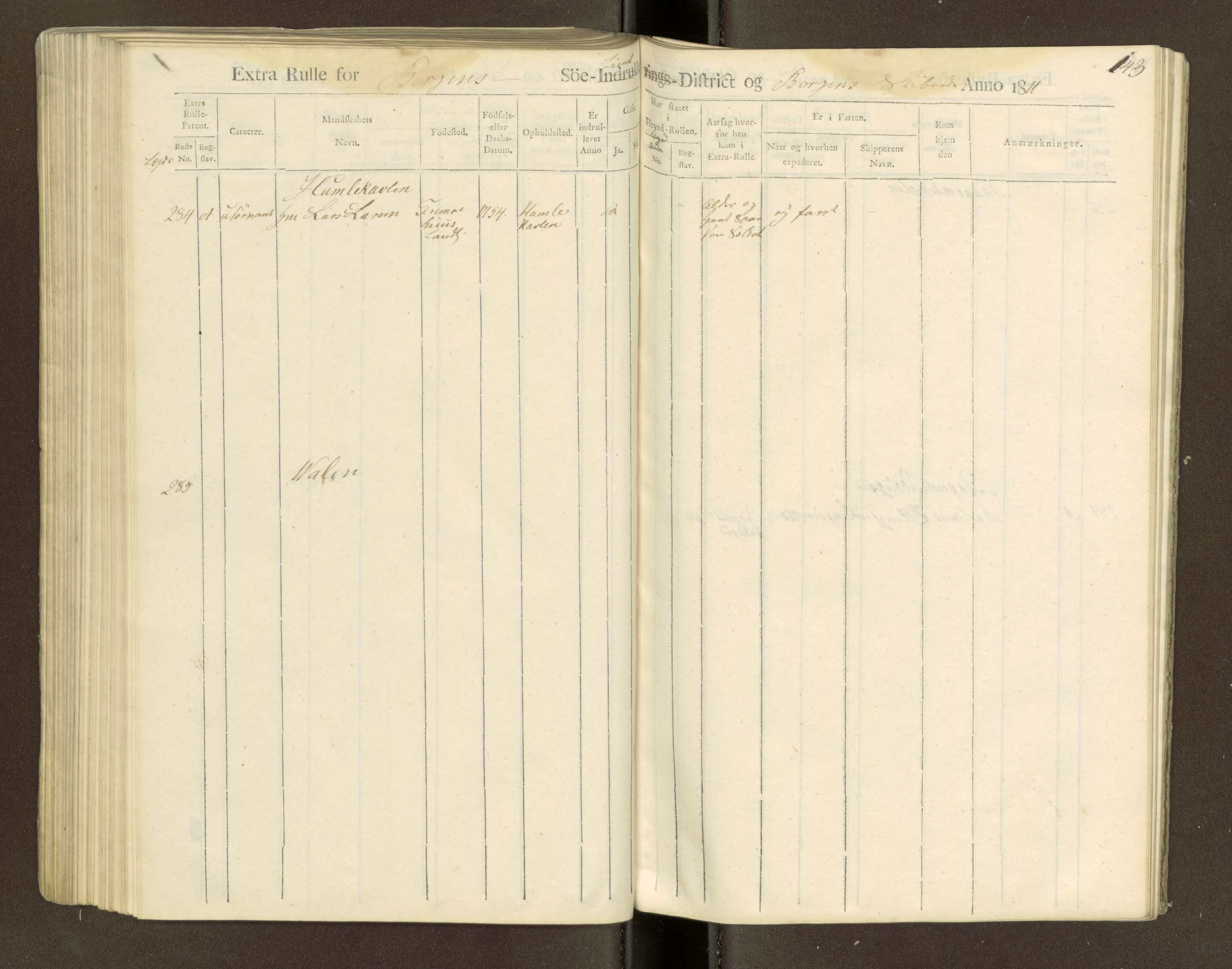 Sjøinnrulleringen - Trondhjemske distrikt, AV/SAT-A-5121/01/L0040/0003: -- / Hovedrulle for ekstrarulle, 1811, p. 143