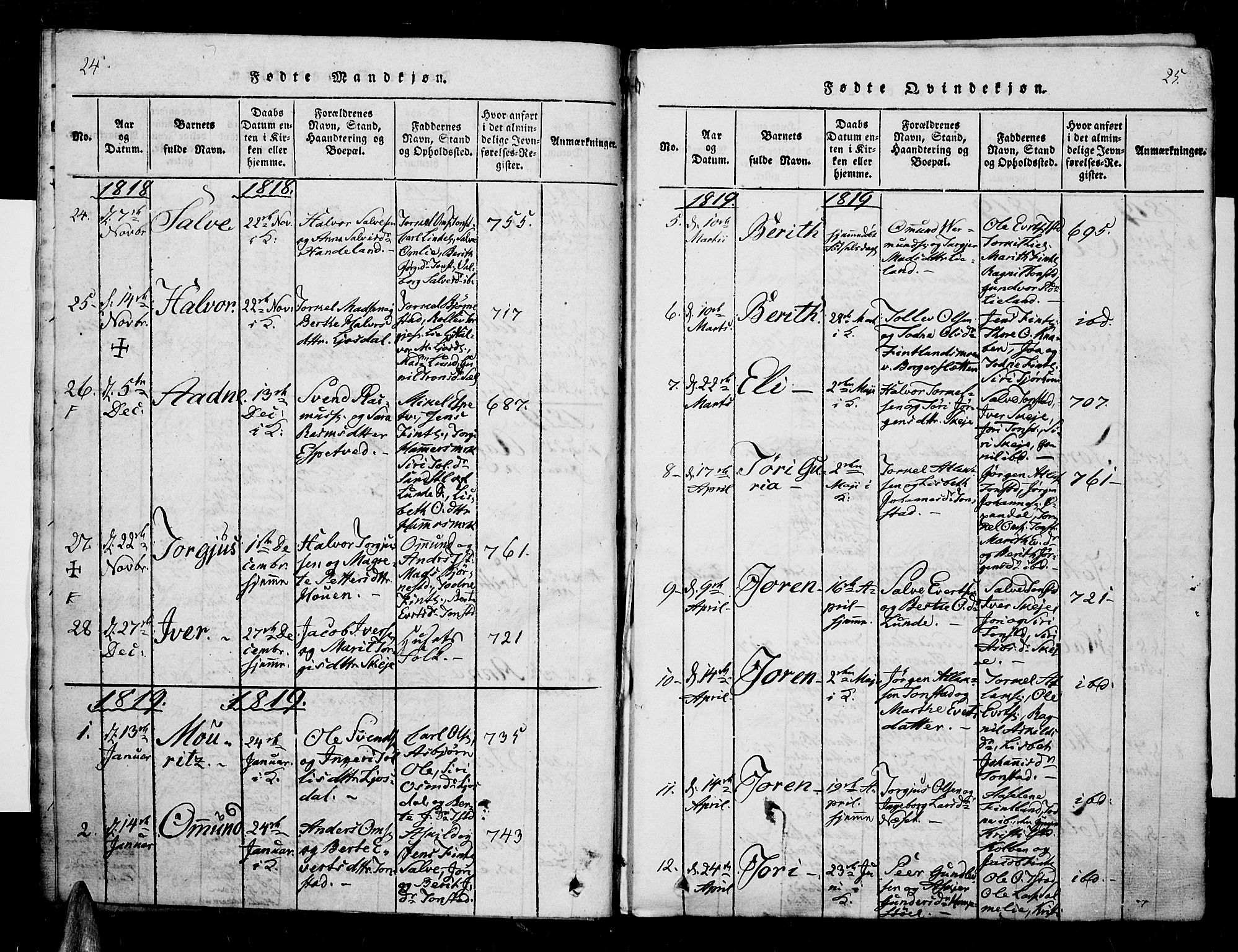 Sirdal sokneprestkontor, AV/SAK-1111-0036/F/Fa/Fab/L0001: Parish register (official) no. A 1, 1815-1834, p. 24-25