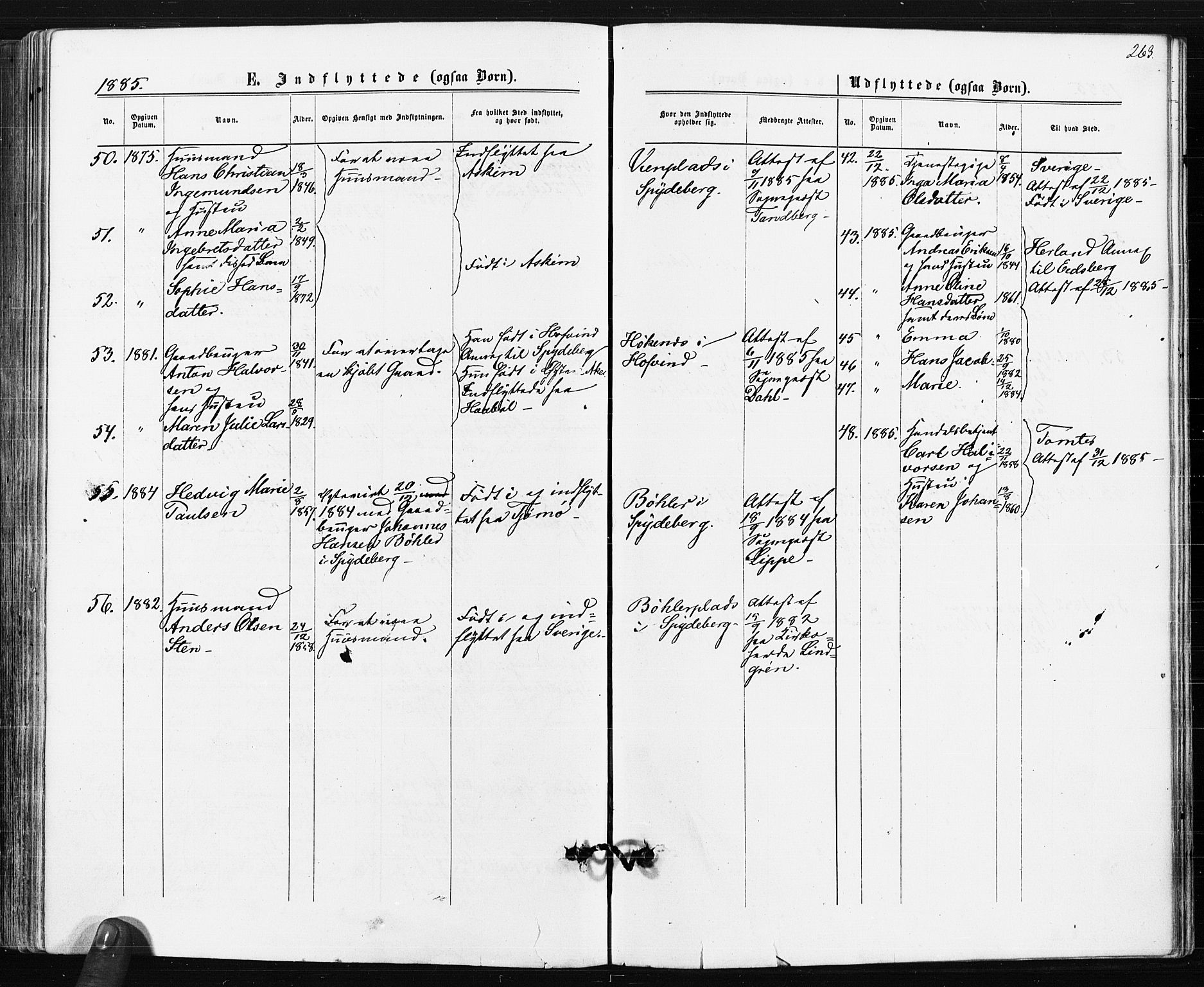 Spydeberg prestekontor Kirkebøker, AV/SAO-A-10924/F/Fa/L0007: Parish register (official) no. I 7, 1875-1885, p. 263