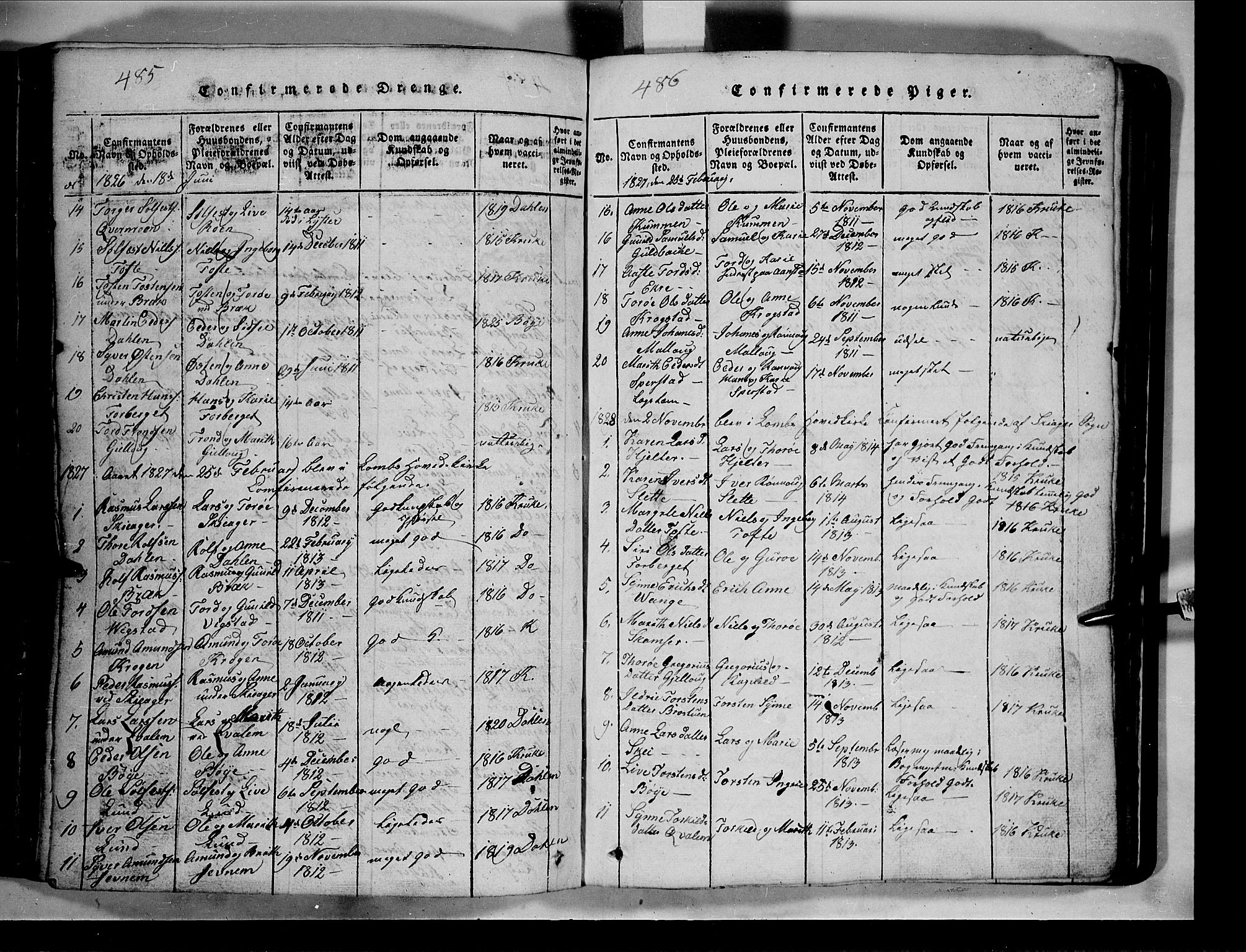 Lom prestekontor, AV/SAH-PREST-070/L/L0003: Parish register (copy) no. 3, 1815-1844, p. 485-486