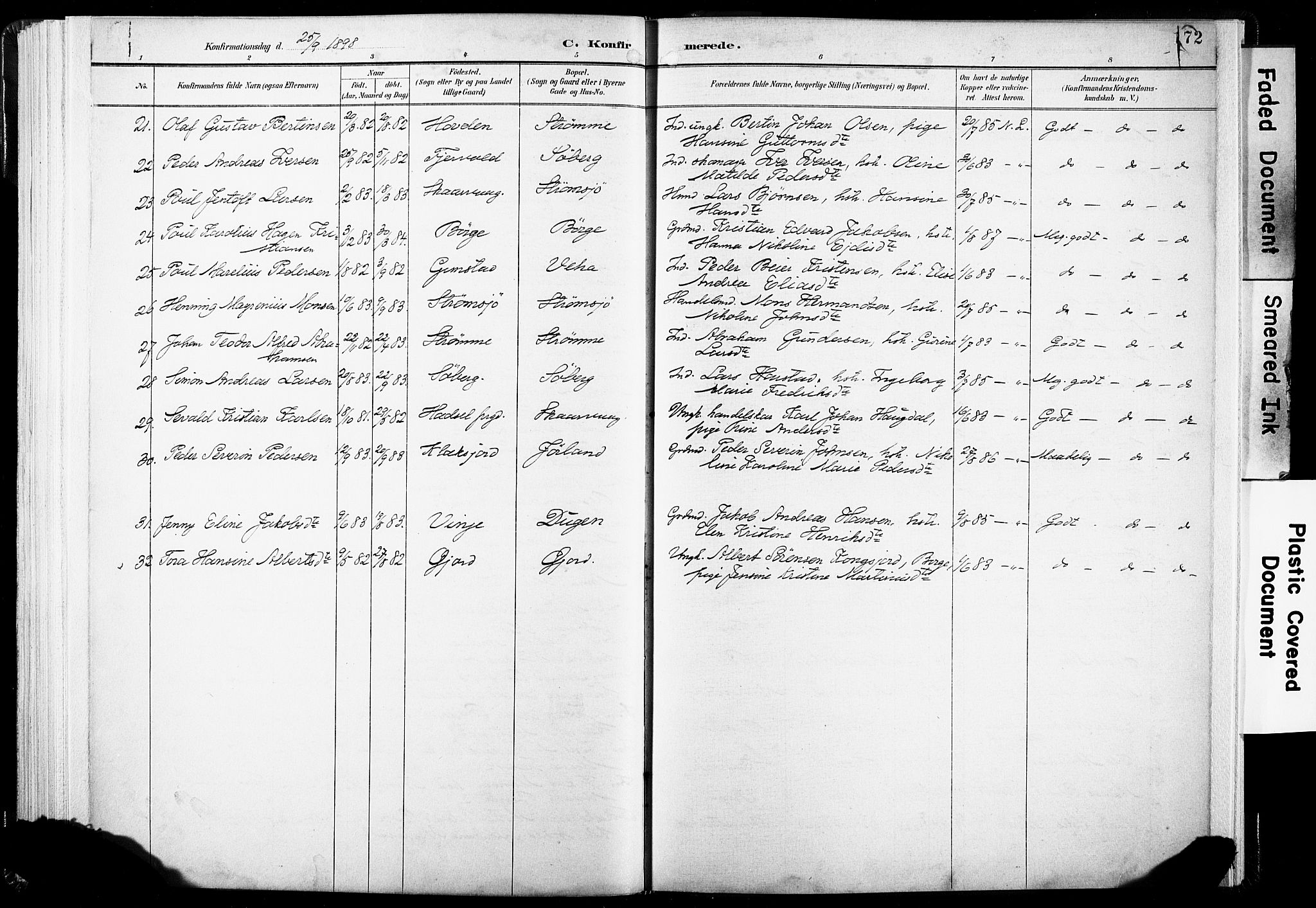 Ministerialprotokoller, klokkerbøker og fødselsregistre - Nordland, AV/SAT-A-1459/891/L1304: Parish register (official) no. 891A09, 1895-1921, p. 172