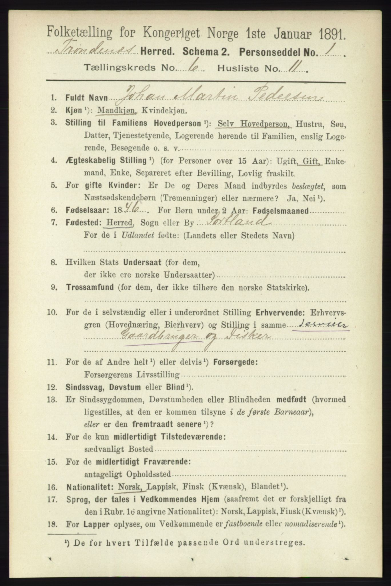 RA, 1891 census for 1914 Trondenes, 1891, p. 3870