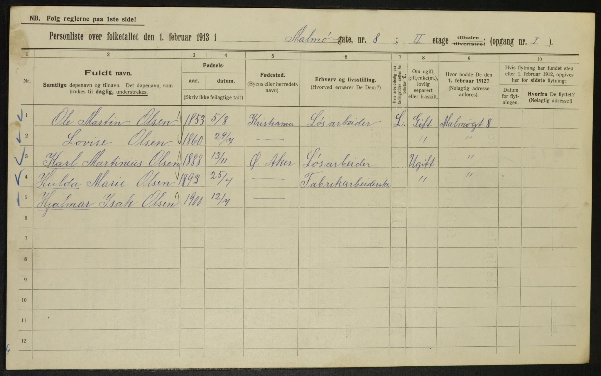 OBA, Municipal Census 1913 for Kristiania, 1913, p. 59857