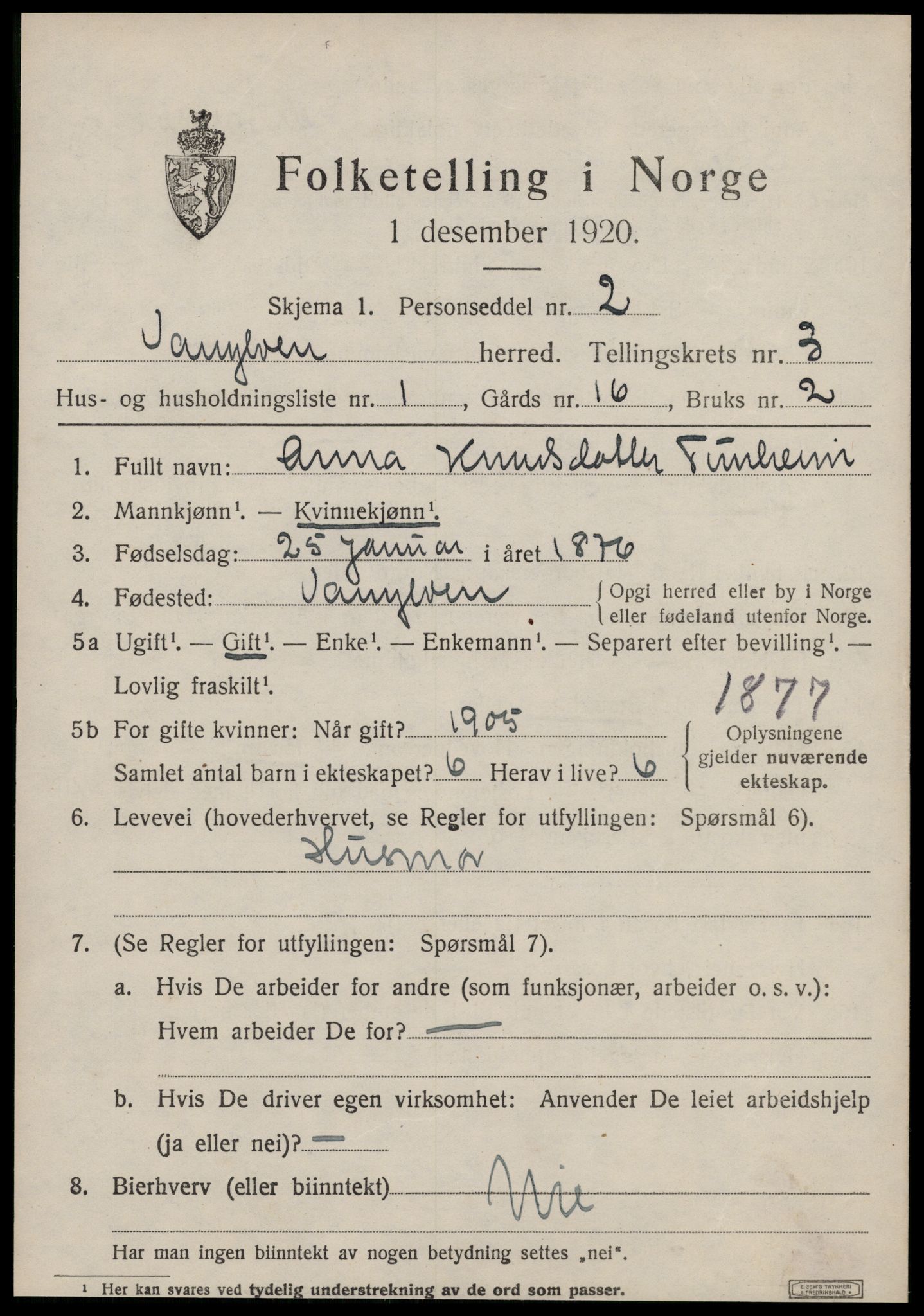 SAT, 1920 census for Vanylven, 1920, p. 1831