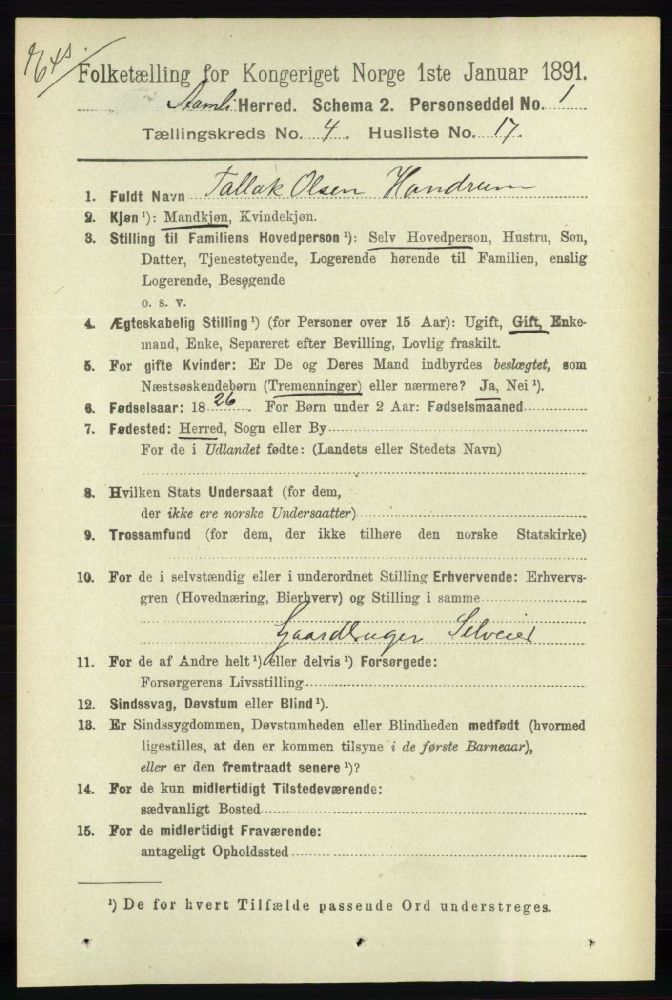 RA, Census 1891 for Nedenes amt: Gjenparter av personsedler for beslektede ektefeller, menn, 1891, p. 353