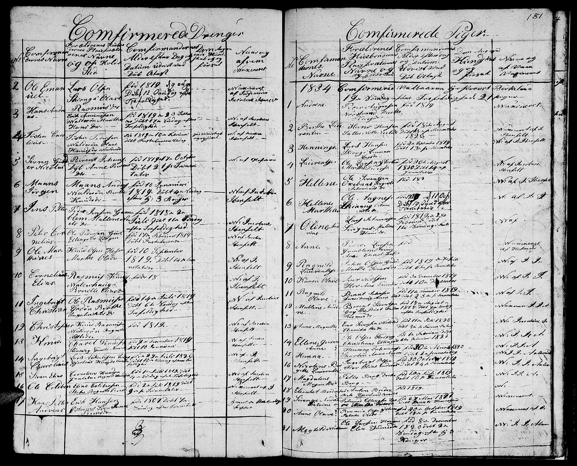 Ministerialprotokoller, klokkerbøker og fødselsregistre - Møre og Romsdal, AV/SAT-A-1454/528/L0425: Parish register (copy) no. 528C06, 1827-1840, p. 181