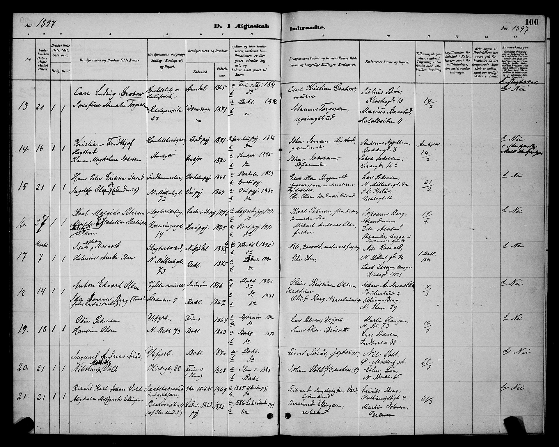 Ministerialprotokoller, klokkerbøker og fødselsregistre - Sør-Trøndelag, SAT/A-1456/604/L0223: Parish register (copy) no. 604C06, 1886-1897, p. 100