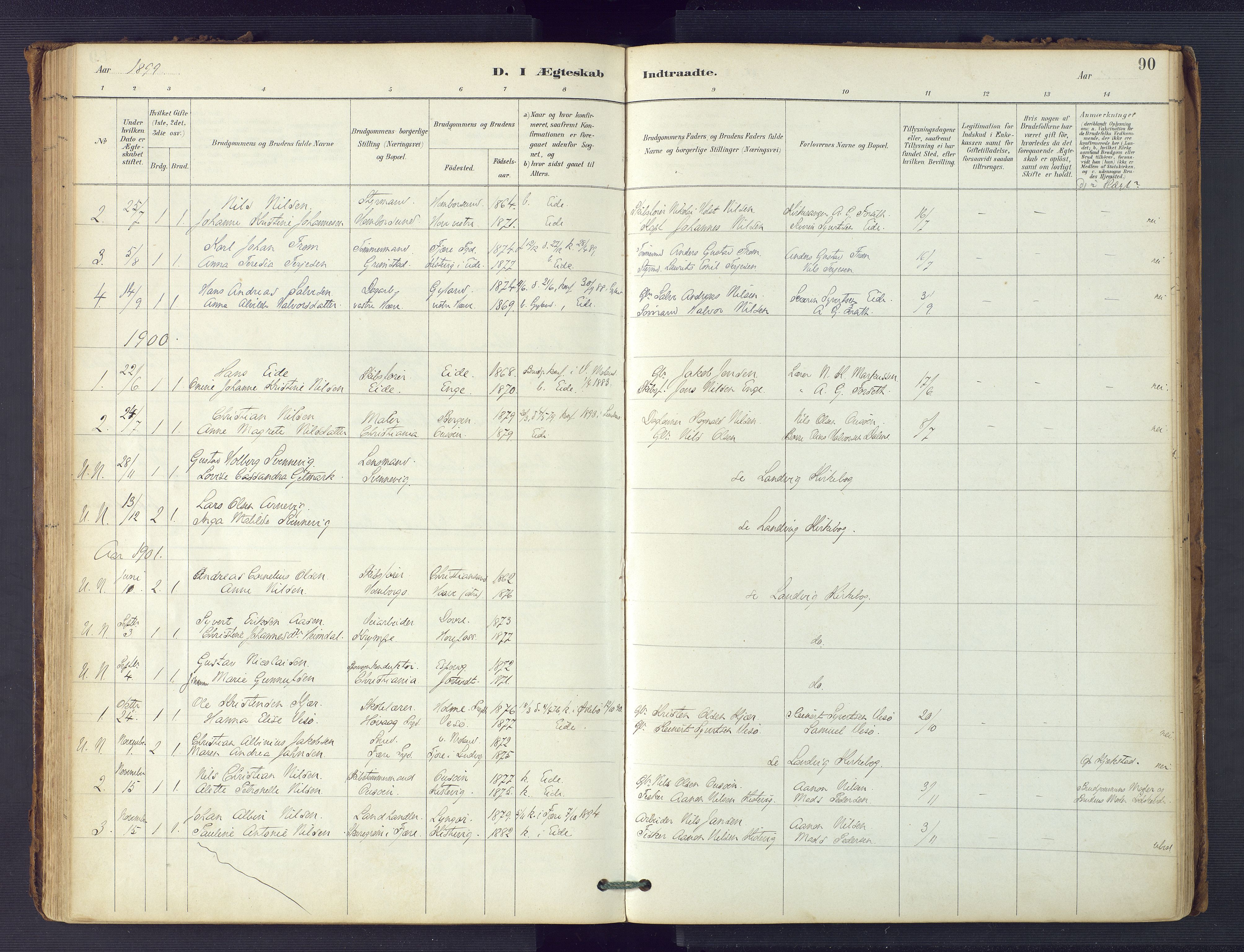 Hommedal sokneprestkontor, SAK/1111-0023/F/Fa/Faa/L0003: Parish register (official) no. A 3, 1885-1916, p. 90