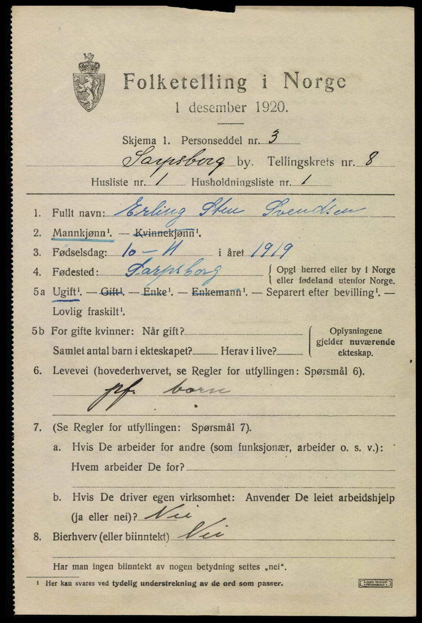 SAO, 1920 census for Sarpsborg, 1920, p. 17298