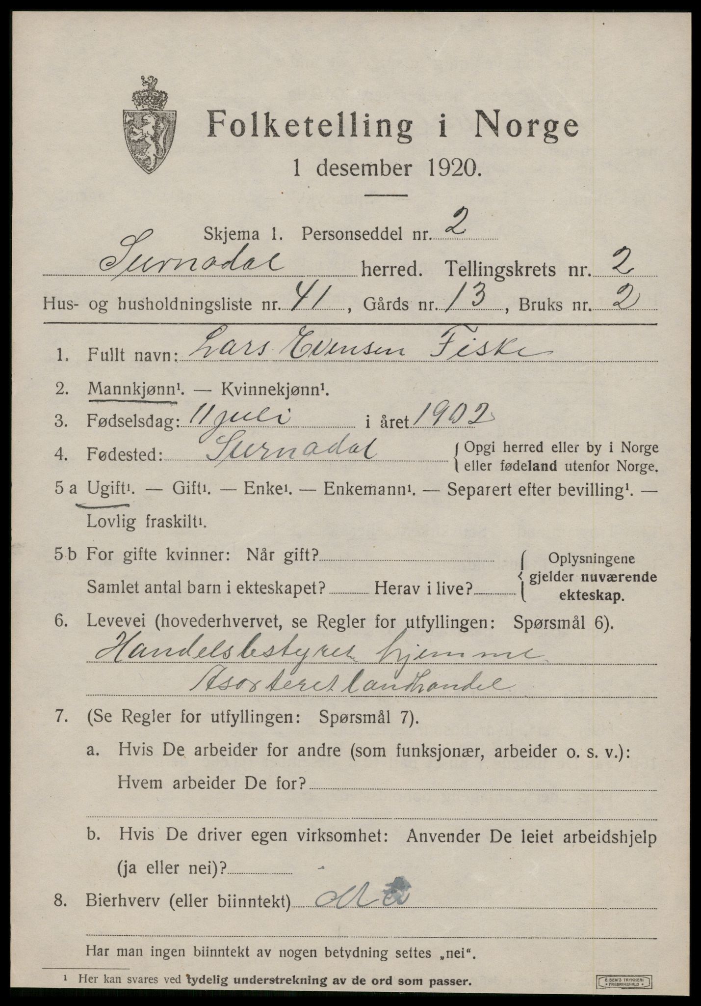 SAT, 1920 census for Surnadal, 1920, p. 2301