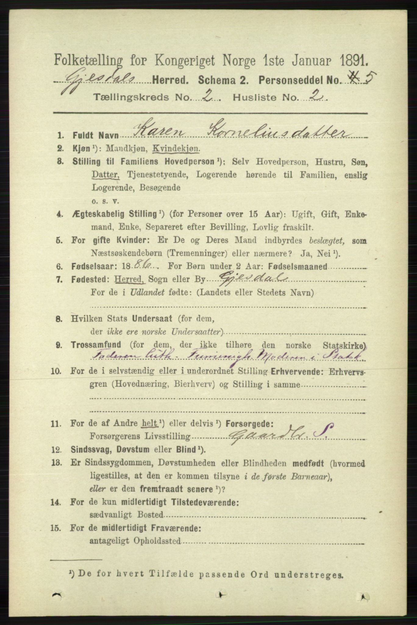 RA, 1891 census for 1122 Gjesdal, 1891, p. 393