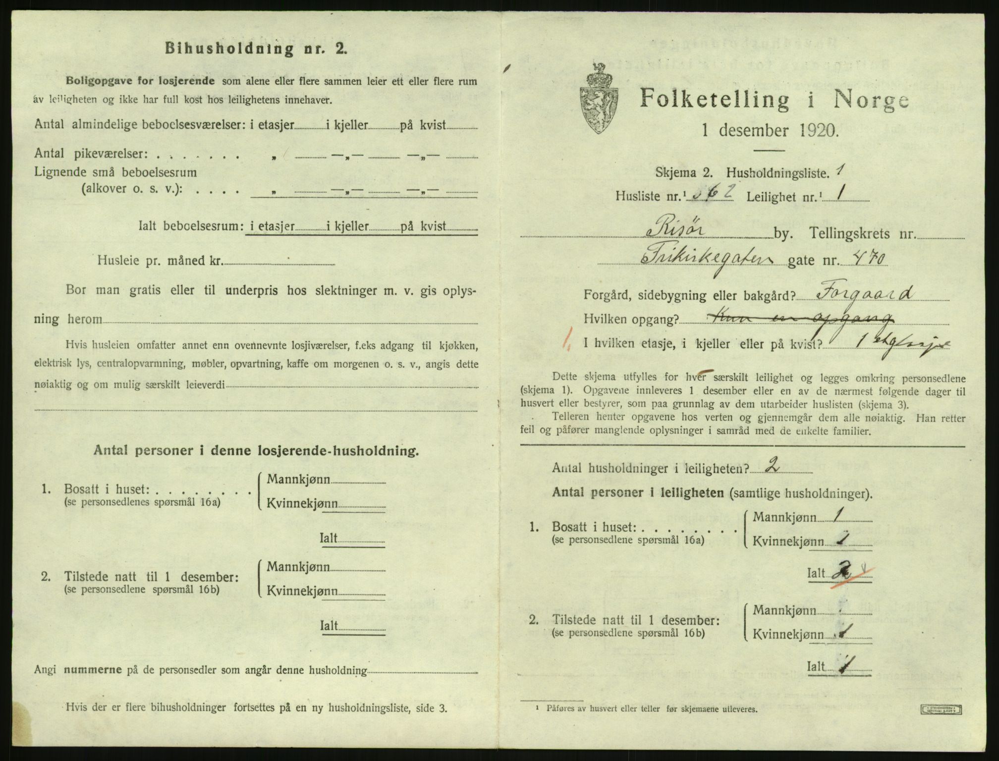 SAK, 1920 census for Risør, 1920, p. 2129