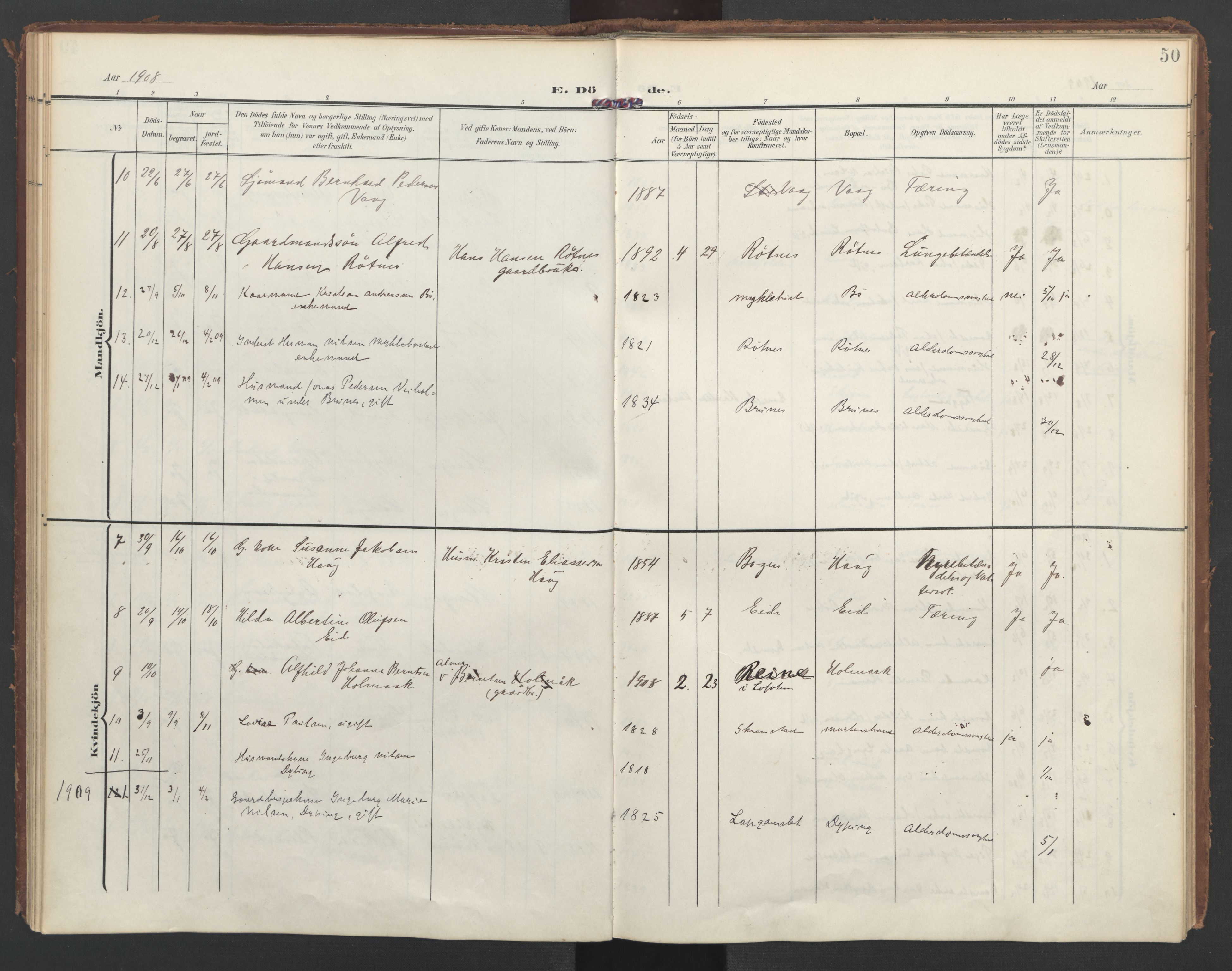 Ministerialprotokoller, klokkerbøker og fødselsregistre - Nordland, AV/SAT-A-1459/855/L0806: Parish register (official) no. 855A14, 1906-1922, p. 50