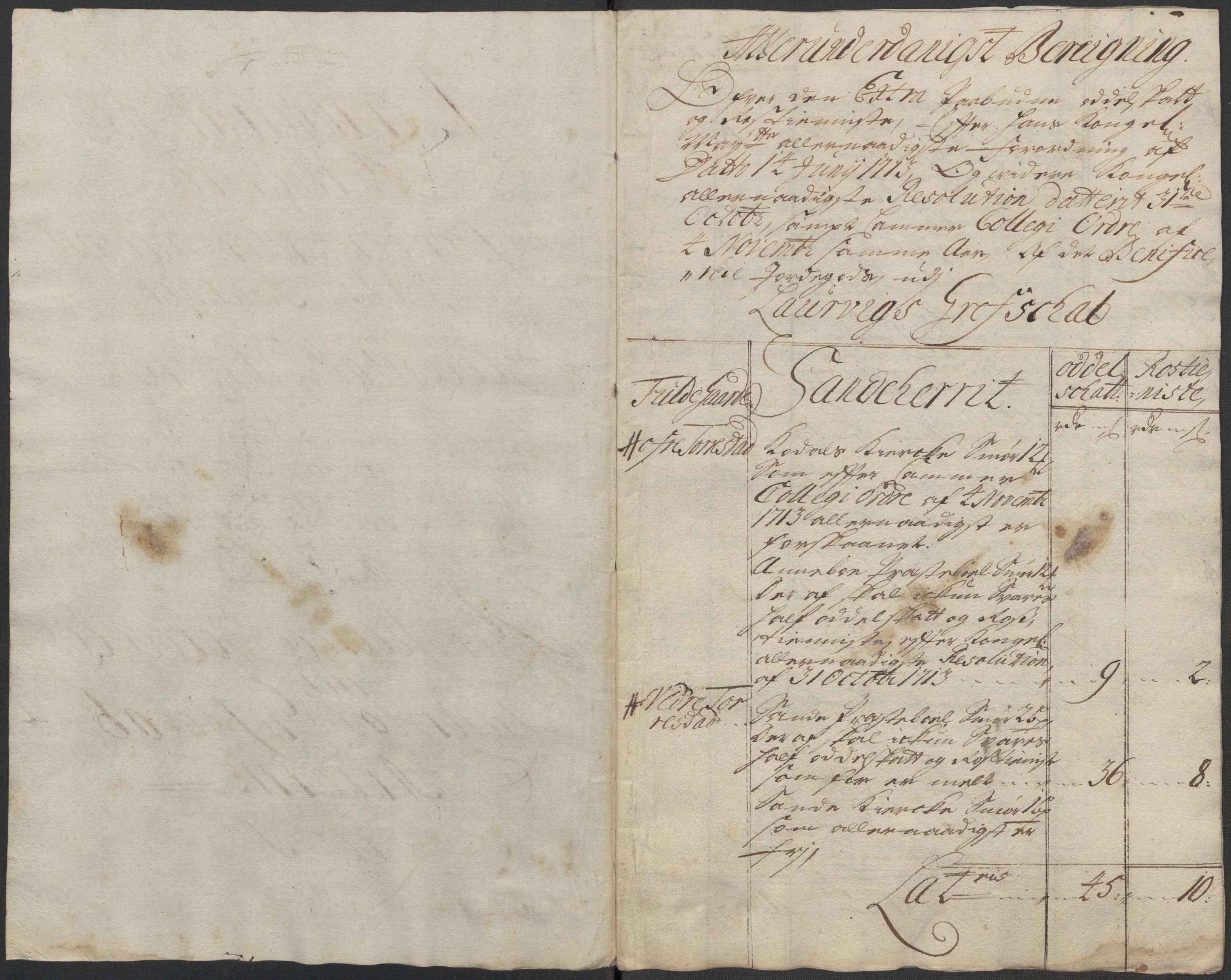 Rentekammeret inntil 1814, Reviderte regnskaper, Fogderegnskap, RA/EA-4092/R33/L1985: Fogderegnskap Larvik grevskap, 1713, p. 252