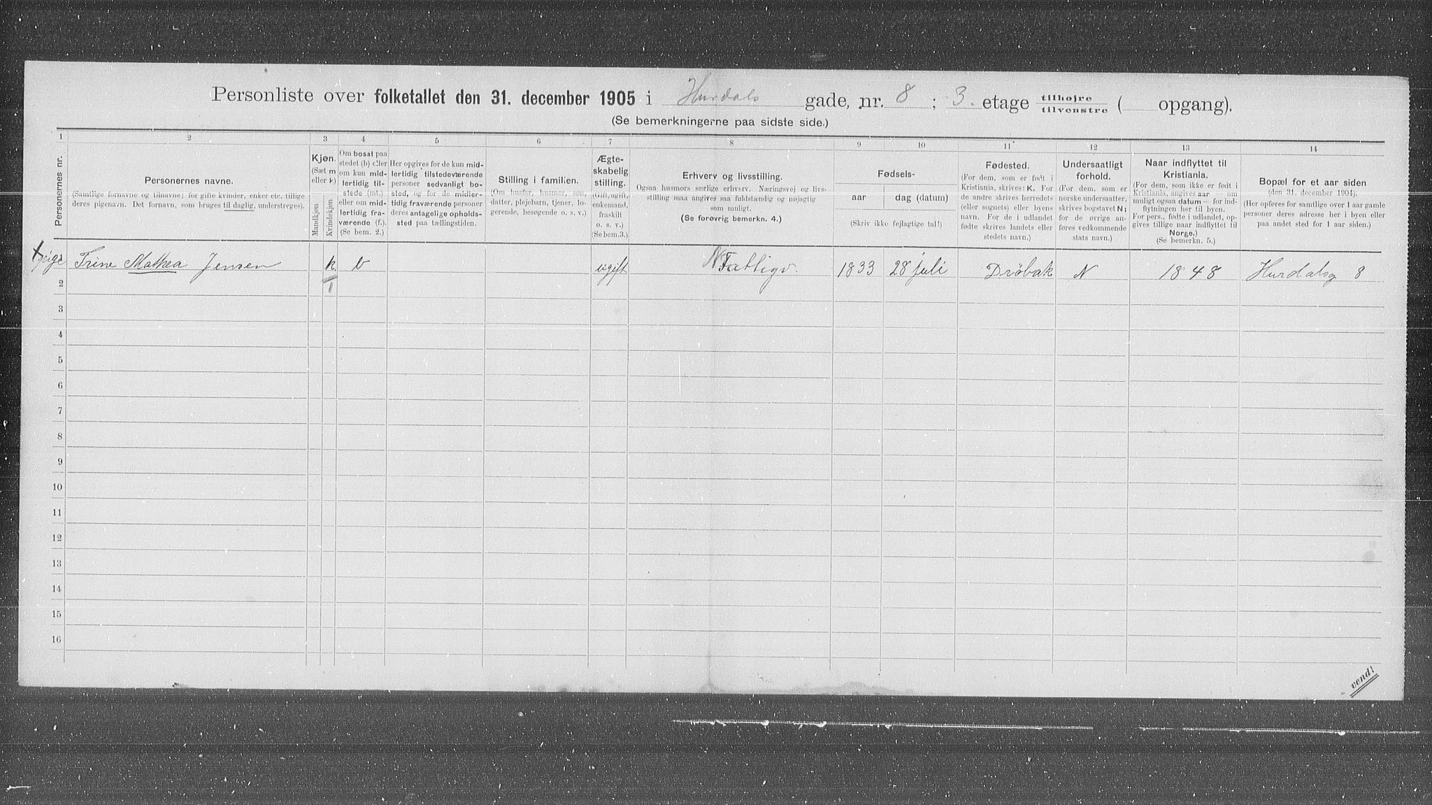 OBA, Municipal Census 1905 for Kristiania, 1905, p. 21957