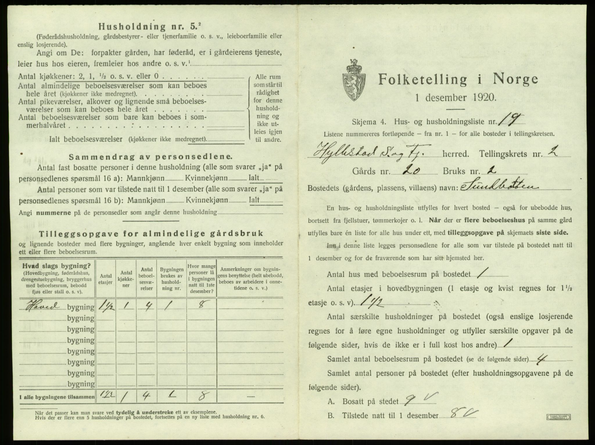 SAB, 1920 census for Hyllestad, 1920, p. 166