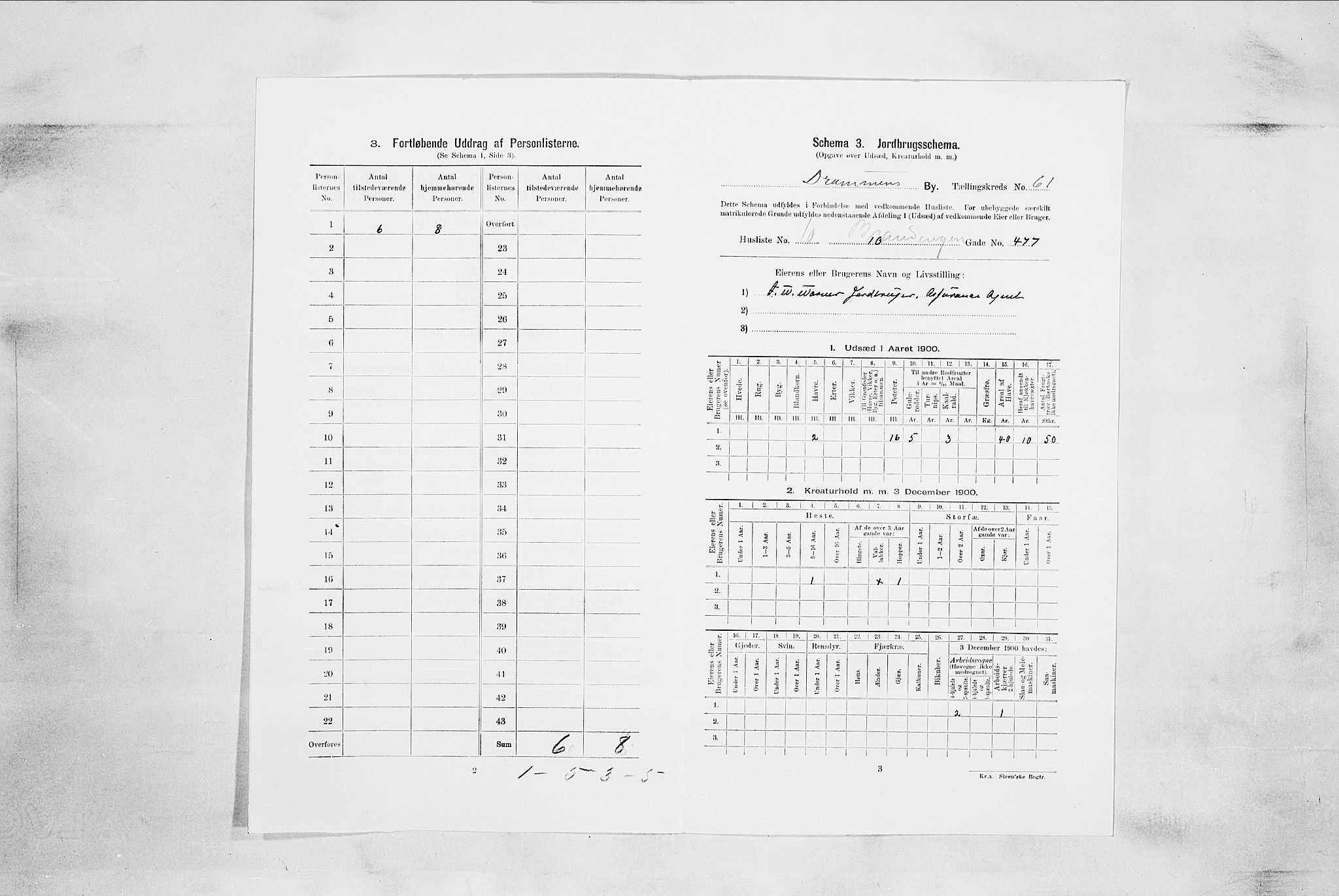RA, 1900 census for Drammen, 1900, p. 10671