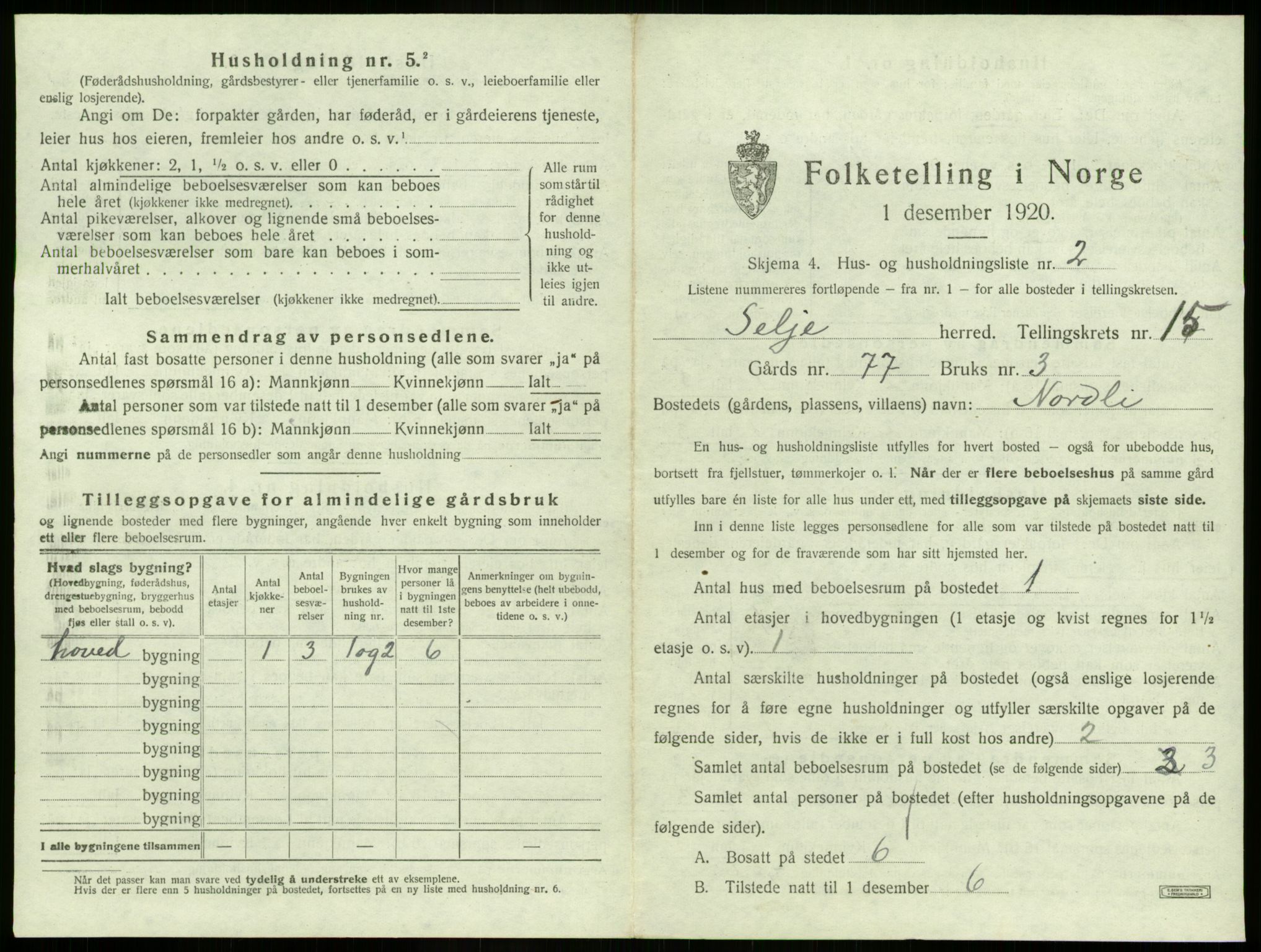 SAB, 1920 census for Selje, 1920, p. 927