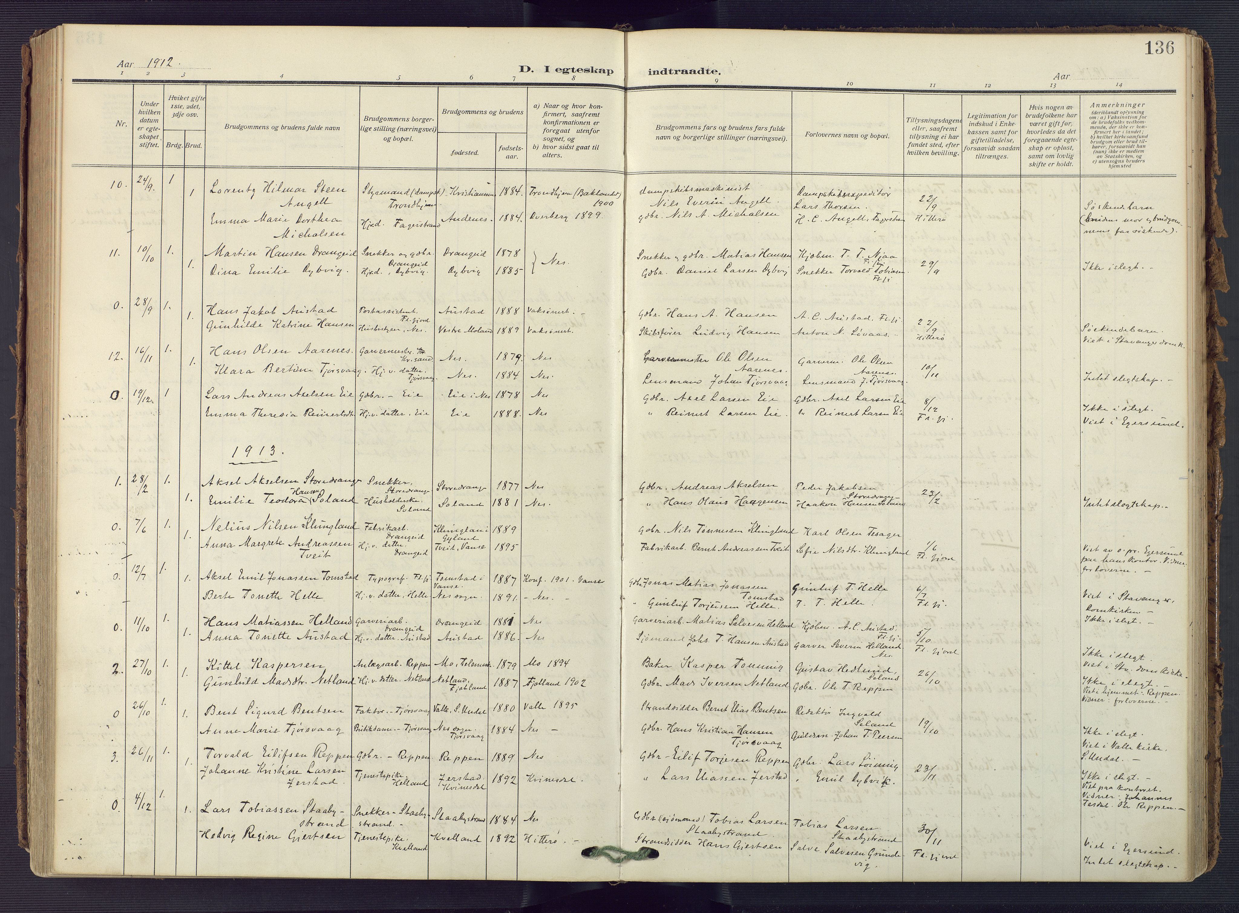 Flekkefjord sokneprestkontor, AV/SAK-1111-0012/F/Fa/Fac/L0010: Parish register (official) no. A 10, 1910-1927, p. 136