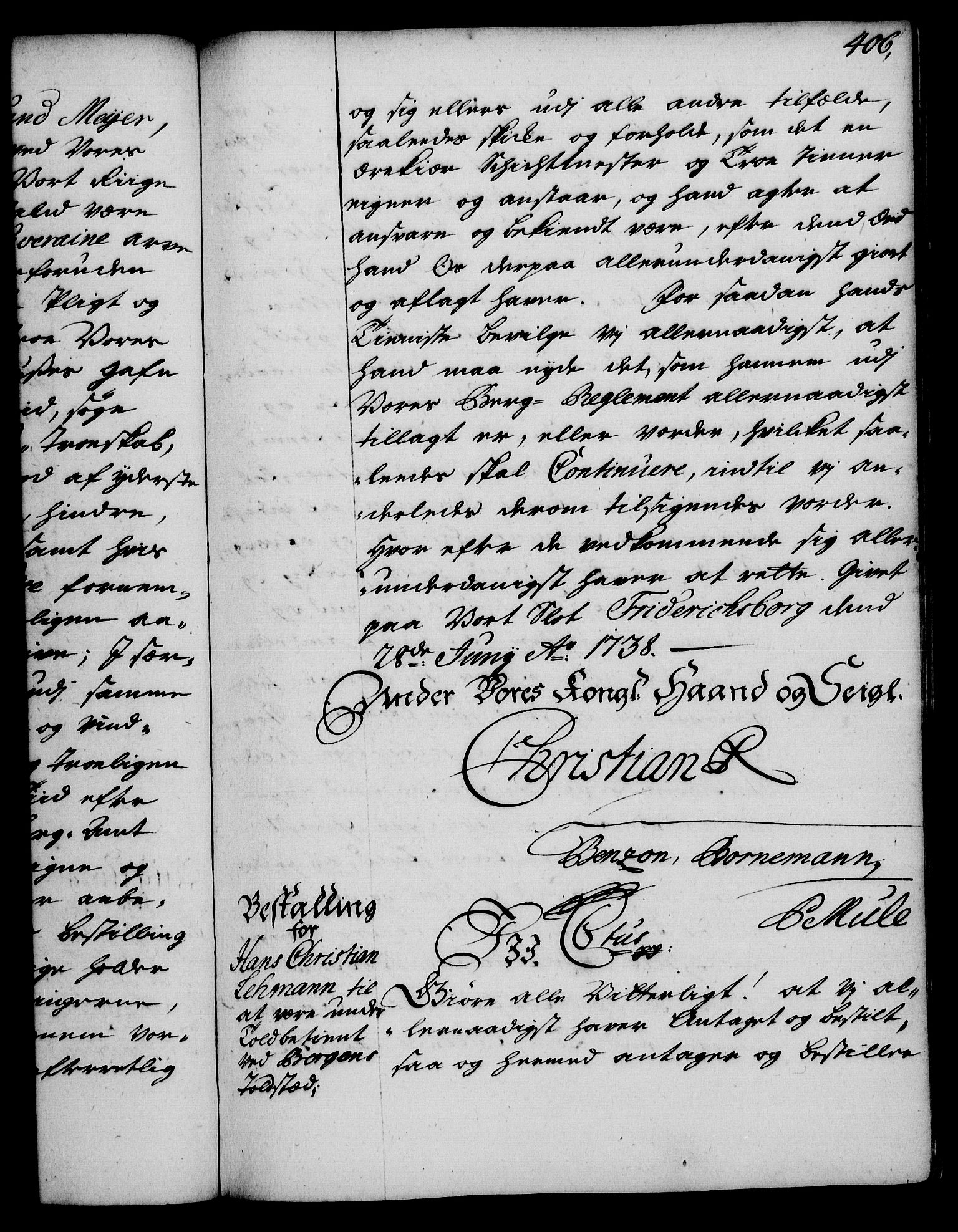 Rentekammeret, Kammerkanselliet, RA/EA-3111/G/Gg/Gge/L0002: Norsk bestallingsprotokoll med register (merket RK 53.26), 1730-1744, p. 406
