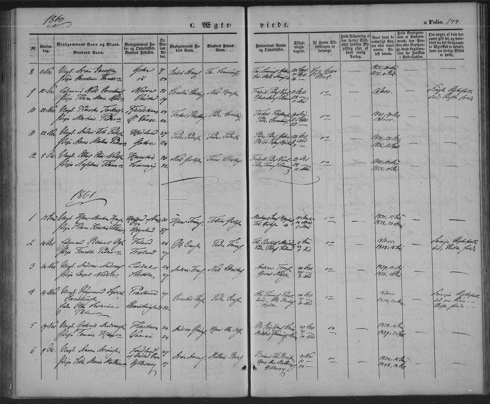 Sør-Audnedal sokneprestkontor, SAK/1111-0039/F/Fa/Faa/L0002: Parish register (official) no. A 2, 1848-1867, p. 144
