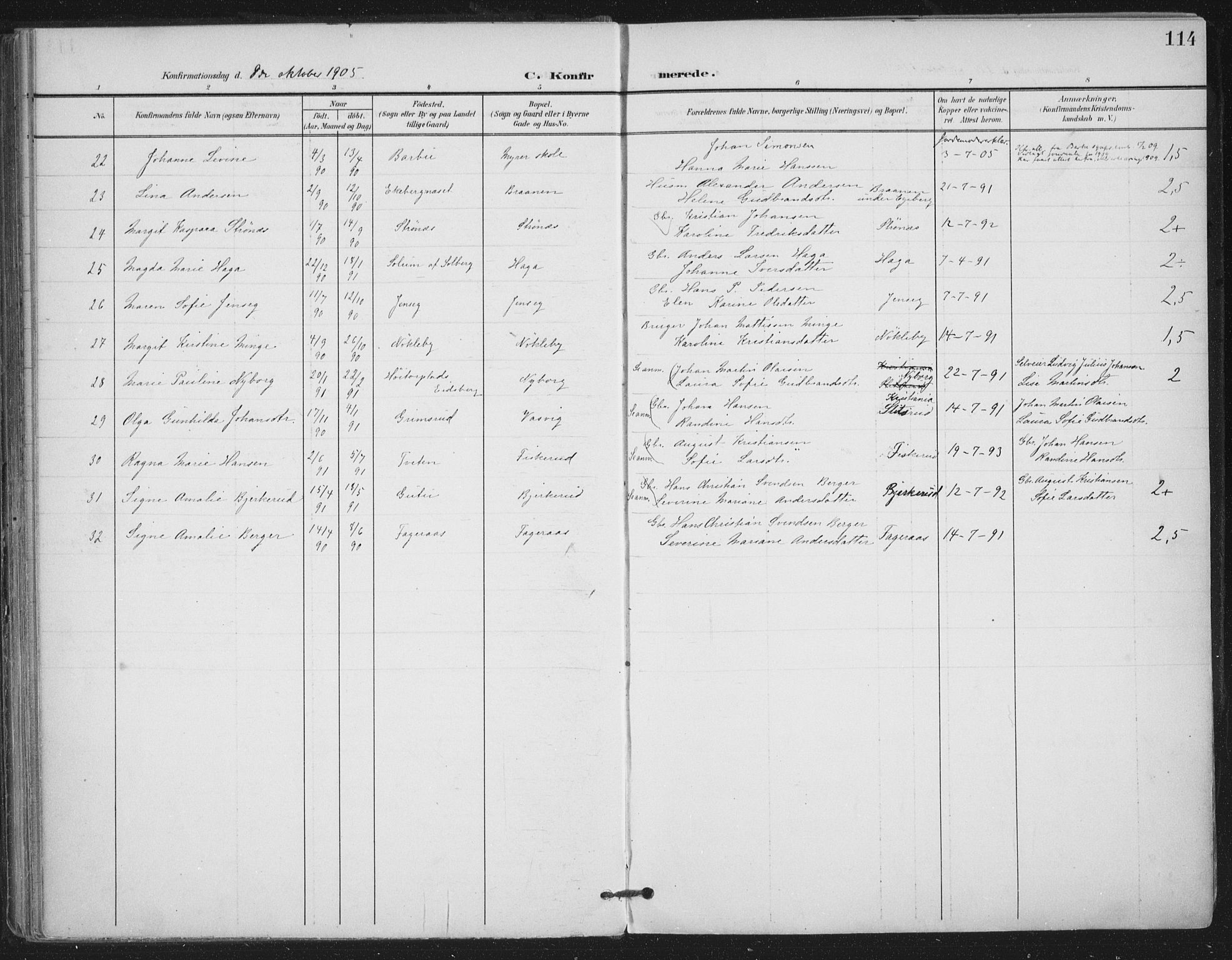 Trøgstad prestekontor Kirkebøker, AV/SAO-A-10925/F/Fa/L0011: Parish register (official) no. I 11, 1899-1919, p. 114