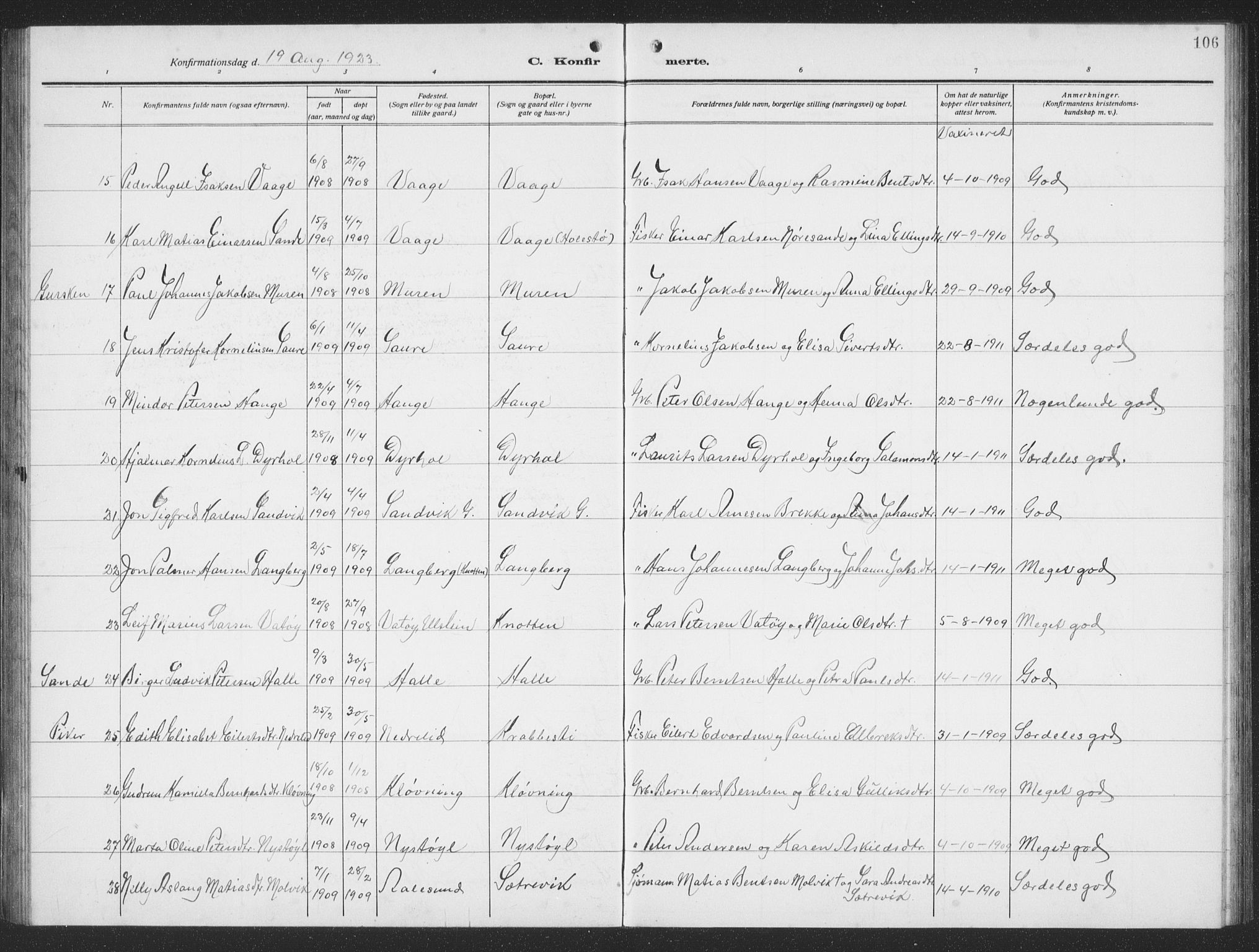 Ministerialprotokoller, klokkerbøker og fødselsregistre - Møre og Romsdal, AV/SAT-A-1454/503/L0051: Parish register (copy) no. 503C06, 1923-1938, p. 106