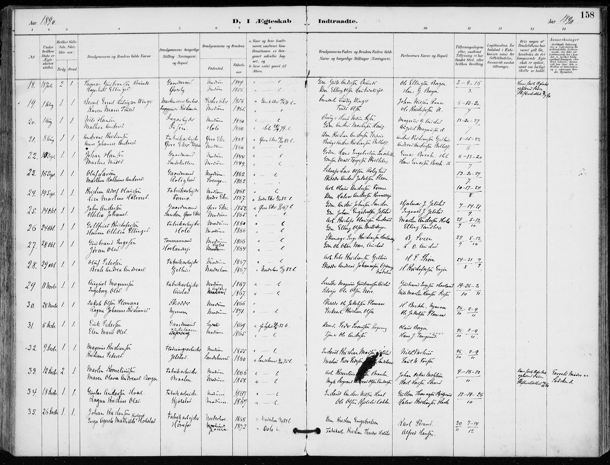 Modum kirkebøker, AV/SAKO-A-234/F/Fa/L0012: Parish register (official) no. 12, 1890-1898, p. 158