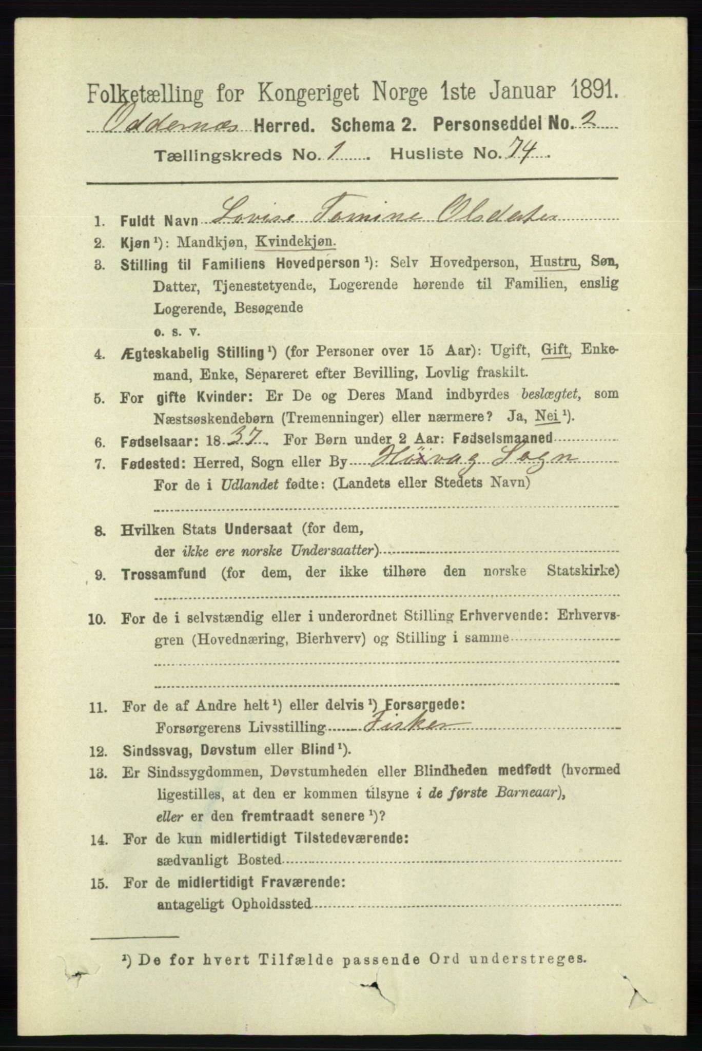 RA, 1891 census for 1012 Oddernes, 1891, p. 518