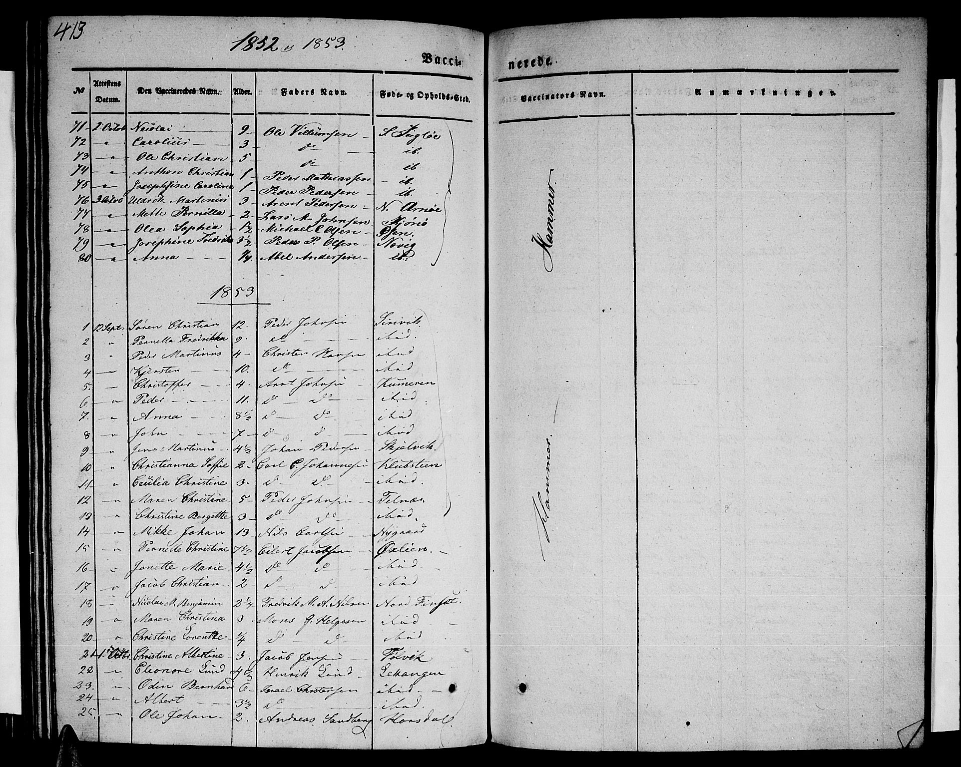 Ministerialprotokoller, klokkerbøker og fødselsregistre - Nordland, AV/SAT-A-1459/805/L0106: Parish register (copy) no. 805C02, 1841-1861, p. 413