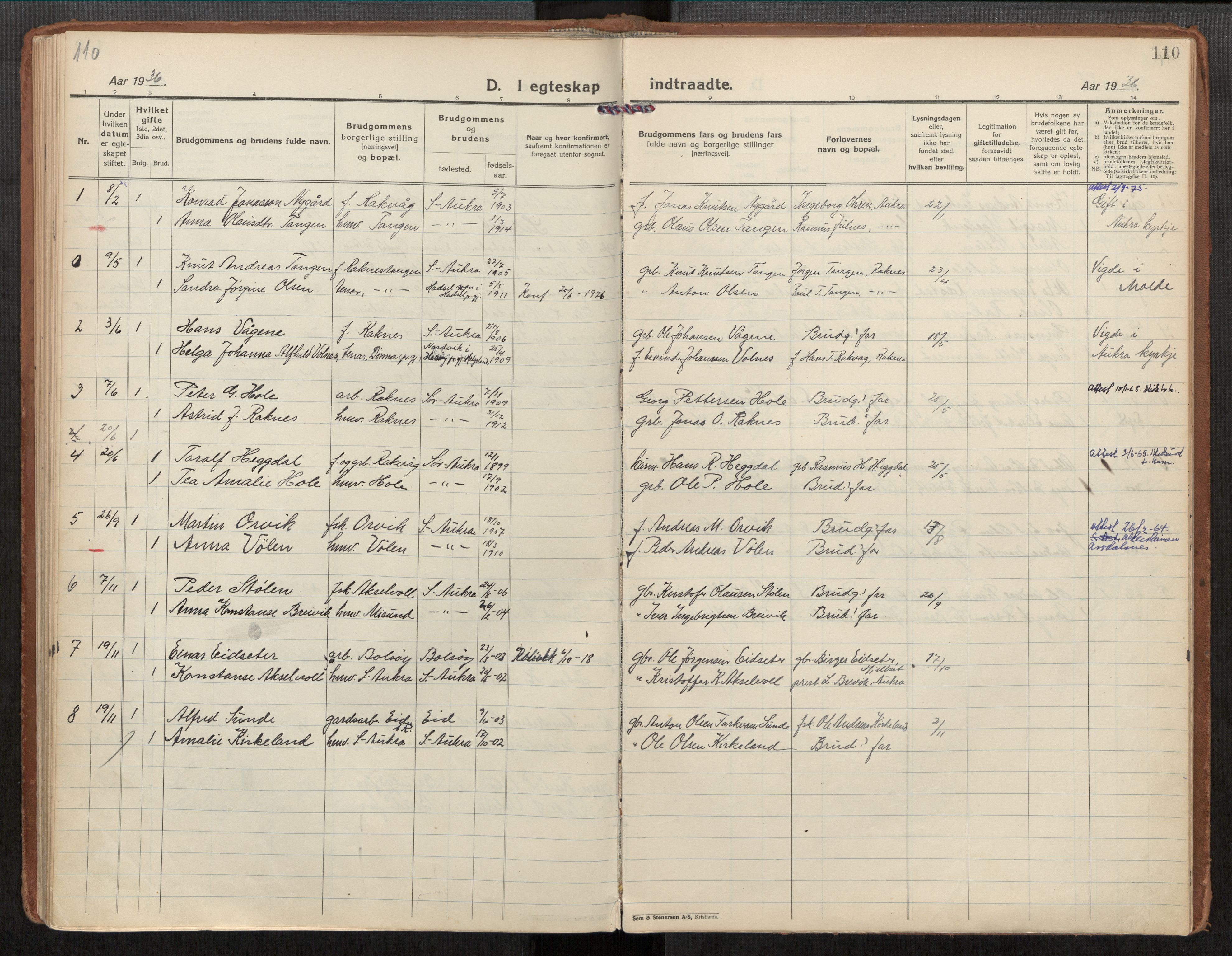 Ministerialprotokoller, klokkerbøker og fødselsregistre - Møre og Romsdal, AV/SAT-A-1454/563/L0741: Parish register (official) no. 563A03, 1924-1945, p. 110