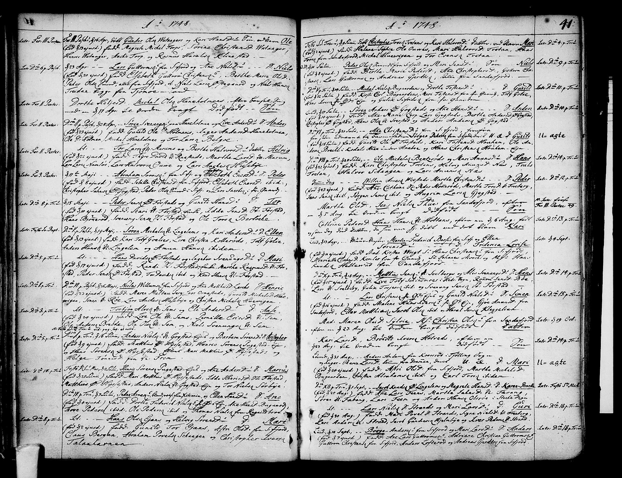 Sandar kirkebøker, SAKO/A-243/F/Fa/L0002: Parish register (official) no. 2, 1733-1788, p. 41