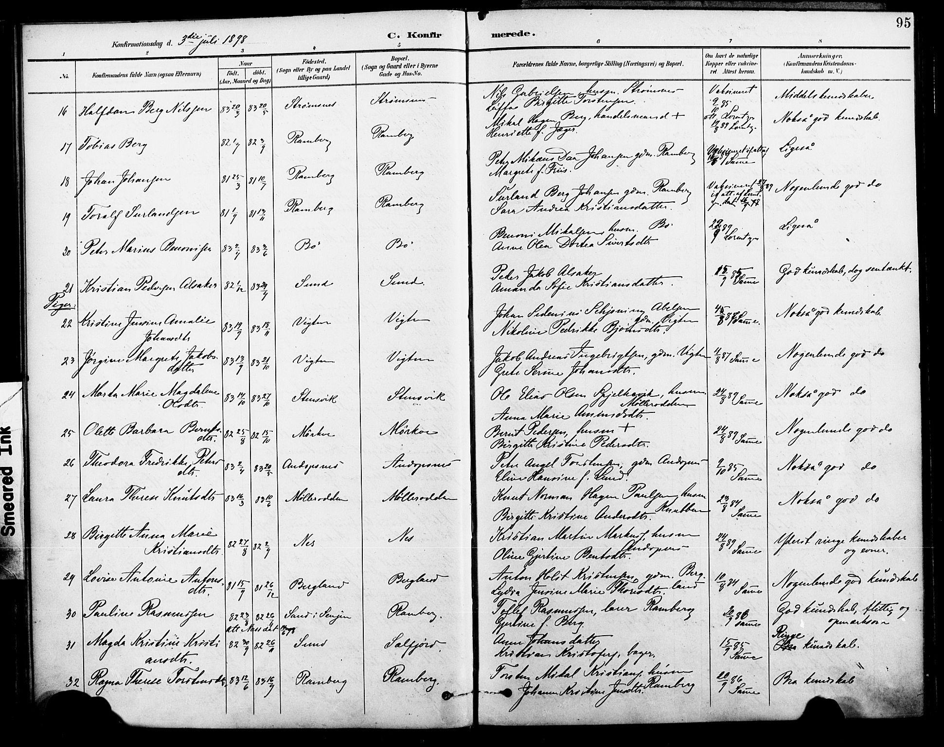 Ministerialprotokoller, klokkerbøker og fødselsregistre - Nordland, AV/SAT-A-1459/885/L1205: Parish register (official) no. 885A06, 1892-1905, p. 95