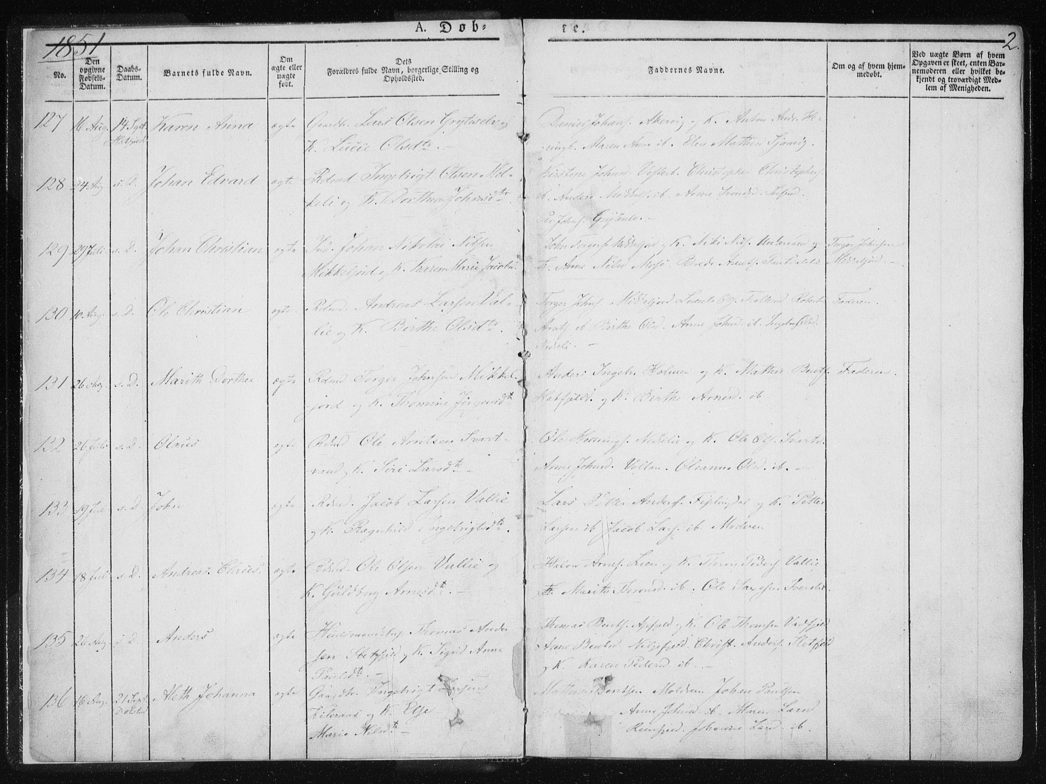 Ministerialprotokoller, klokkerbøker og fødselsregistre - Nordland, AV/SAT-A-1459/820/L0292: Parish register (official) no. 820A13, 1851-1854, p. 2