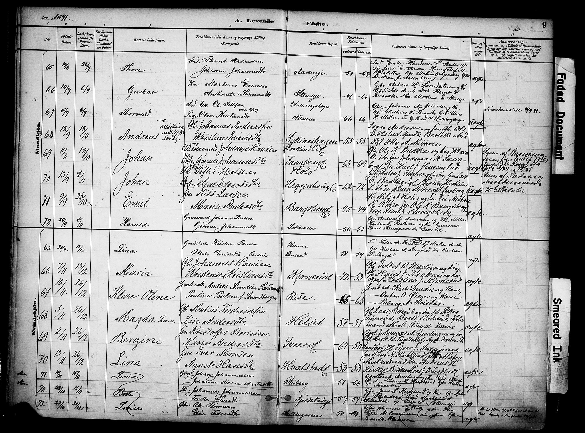 Ringsaker prestekontor, SAH/PREST-014/K/Ka/L0017: Parish register (official) no. 17, 1891-1902, p. 9