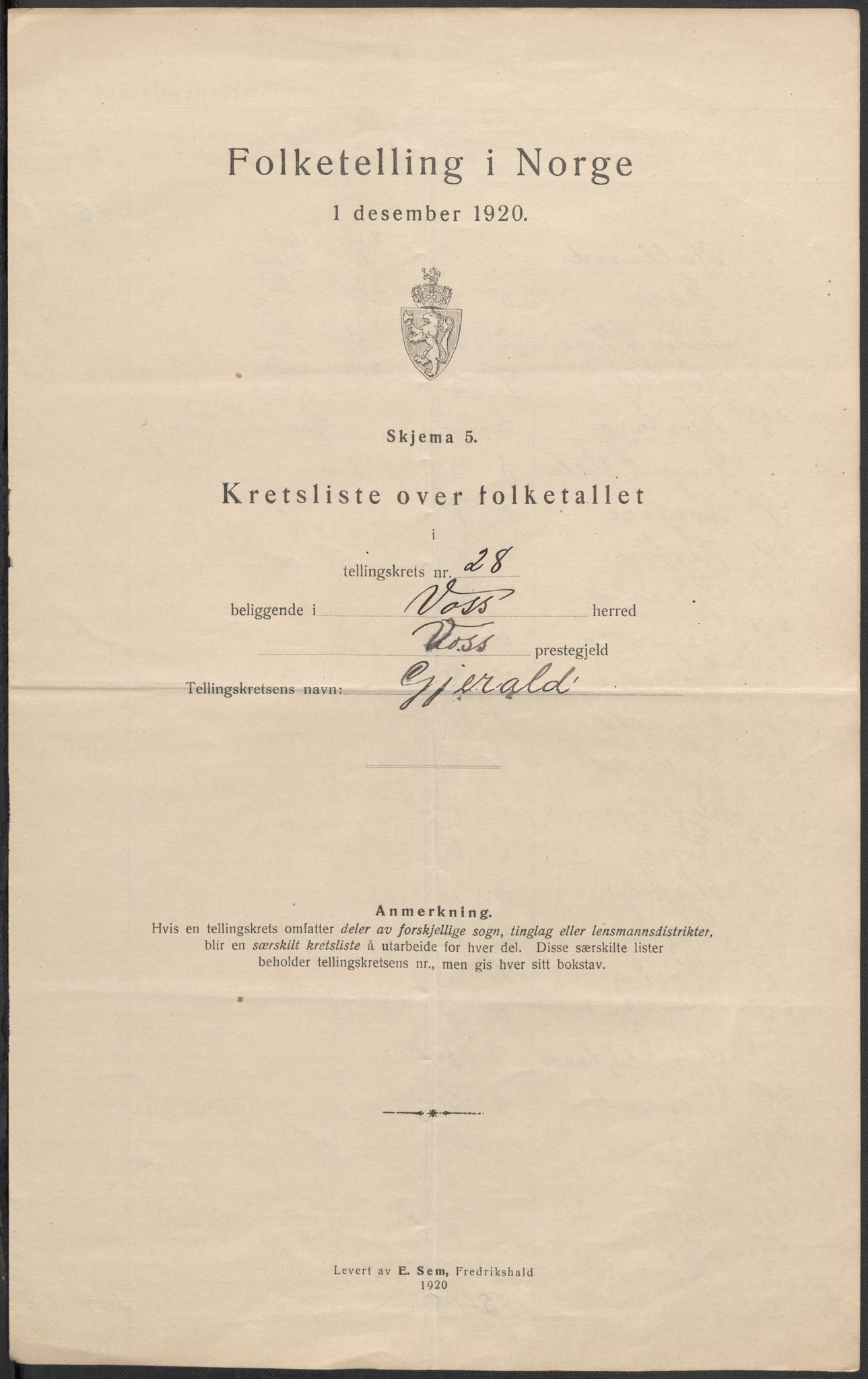 SAB, 1920 census for Voss, 1920, p. 86