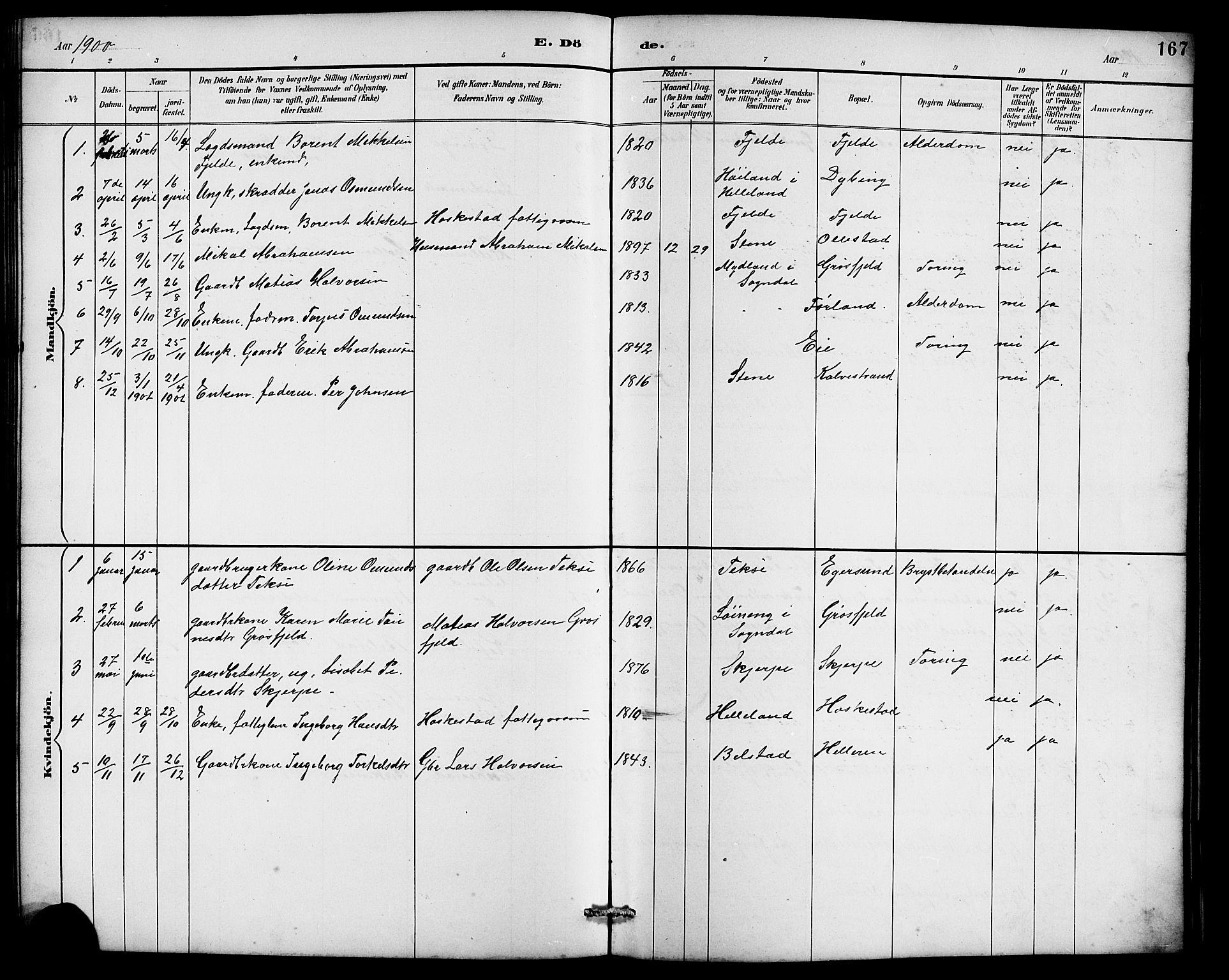 Lund sokneprestkontor, AV/SAST-A-101809/S07/L0007: Parish register (copy) no. B 7, 1890-1925, p. 167