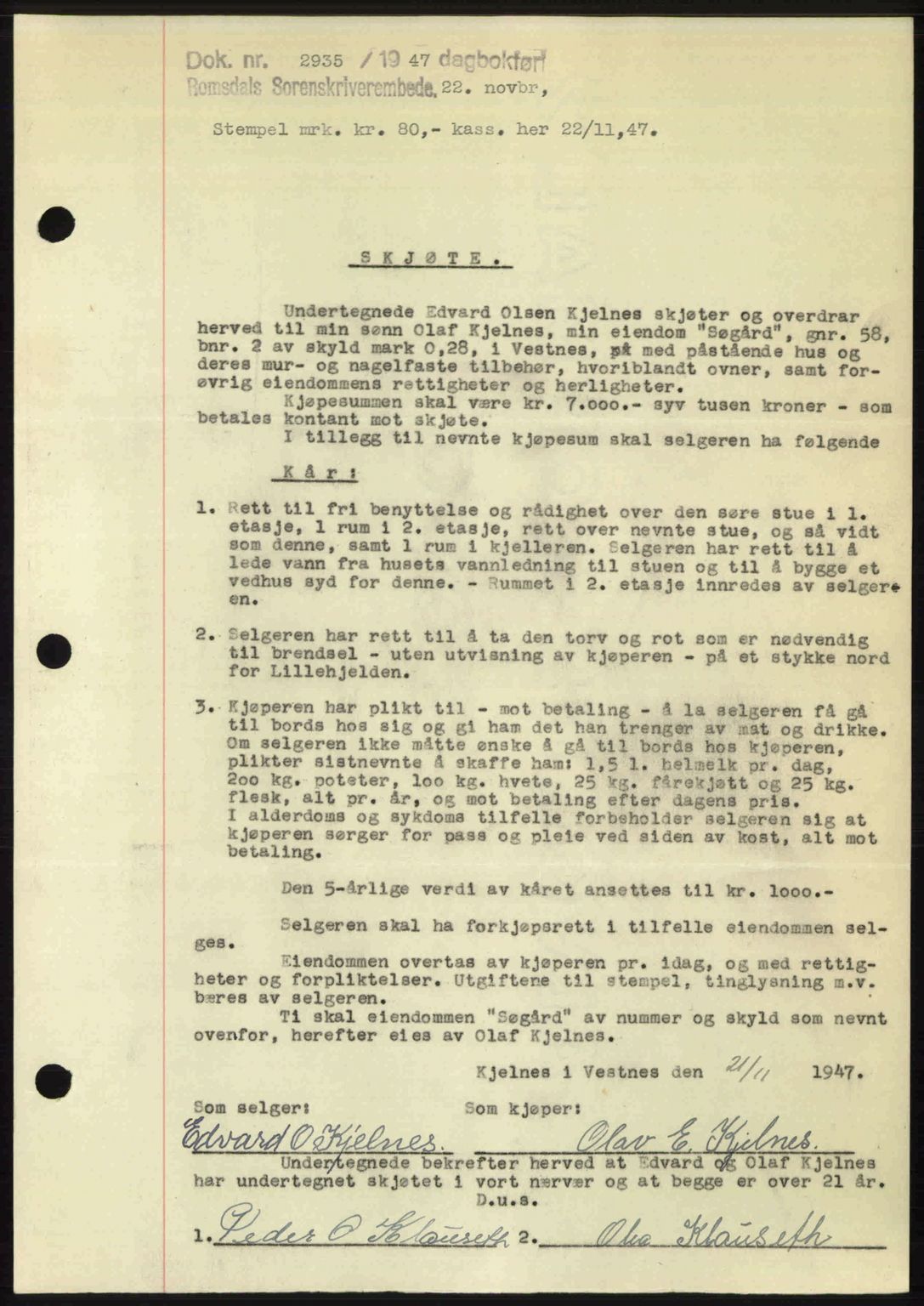 Romsdal sorenskriveri, SAT/A-4149/1/2/2C: Mortgage book no. A24, 1947-1947, Diary no: : 2935/1947