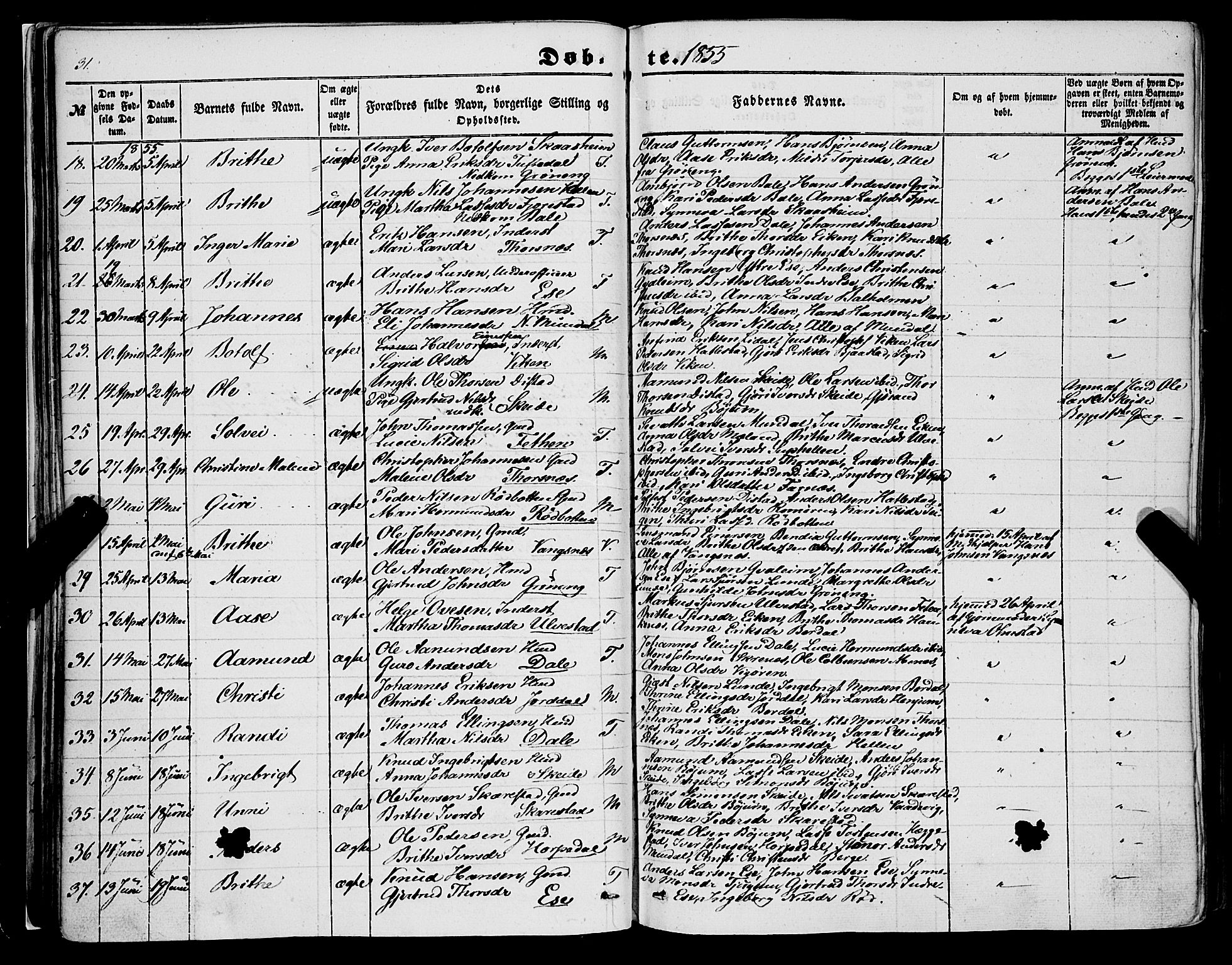 Balestrand sokneprestembete, AV/SAB-A-79601/H/Haa/Haaa/L0002: Parish register (official) no. A 2, 1847-1866, p. 31