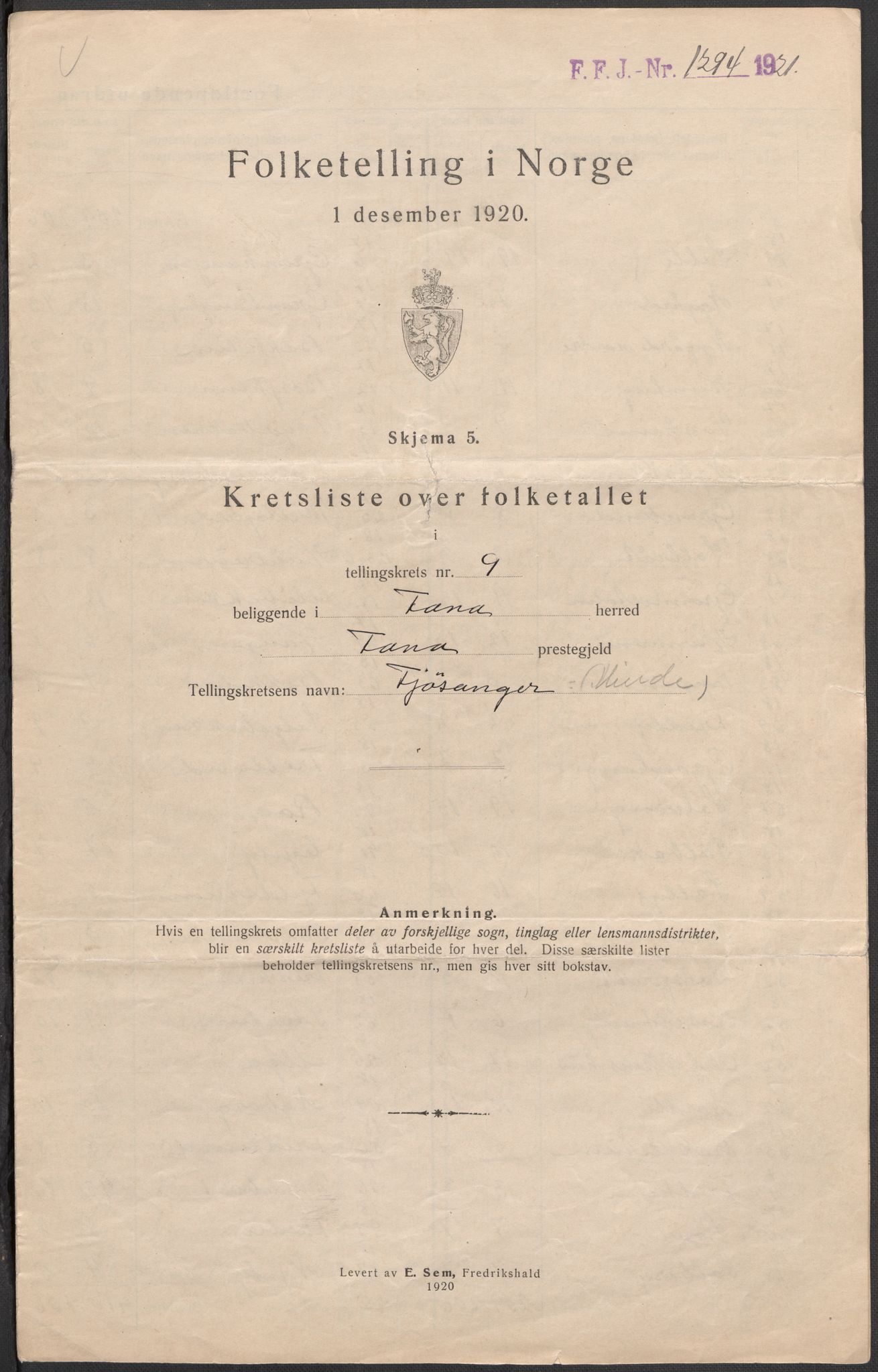 SAB, 1920 census for Fana, 1920, p. 44