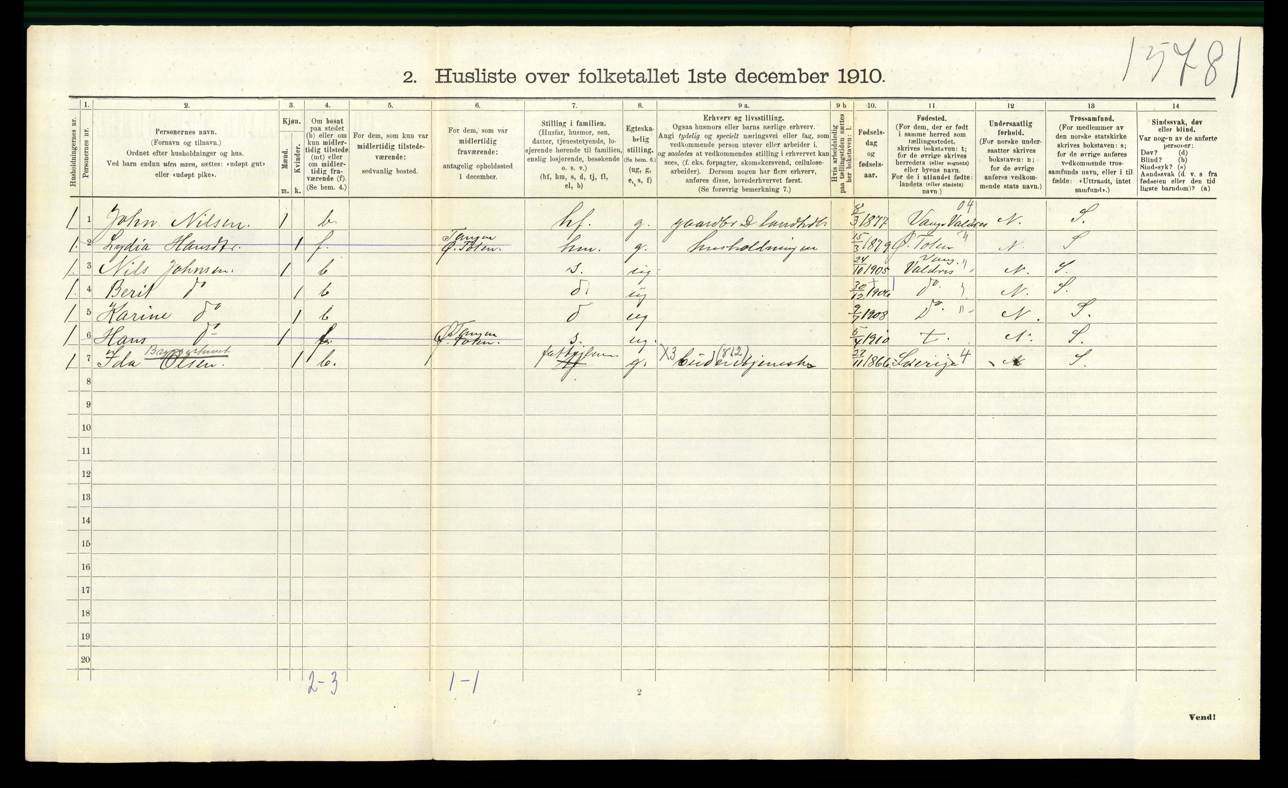 RA, 1910 census for Spydeberg, 1910, p. 584