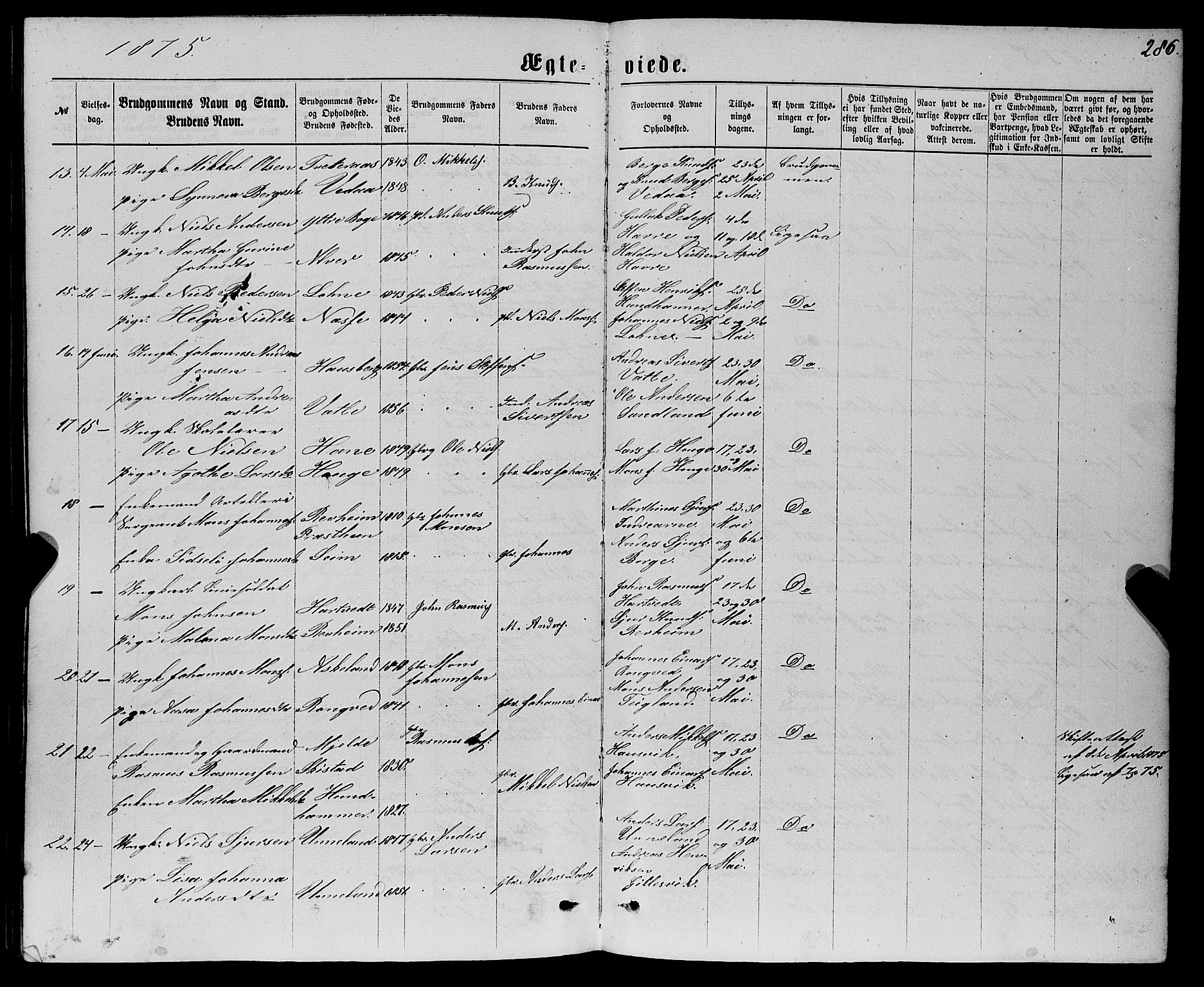 Haus sokneprestembete, AV/SAB-A-75601/H/Haa: Parish register (official) no. A 18, 1871-1877, p. 286