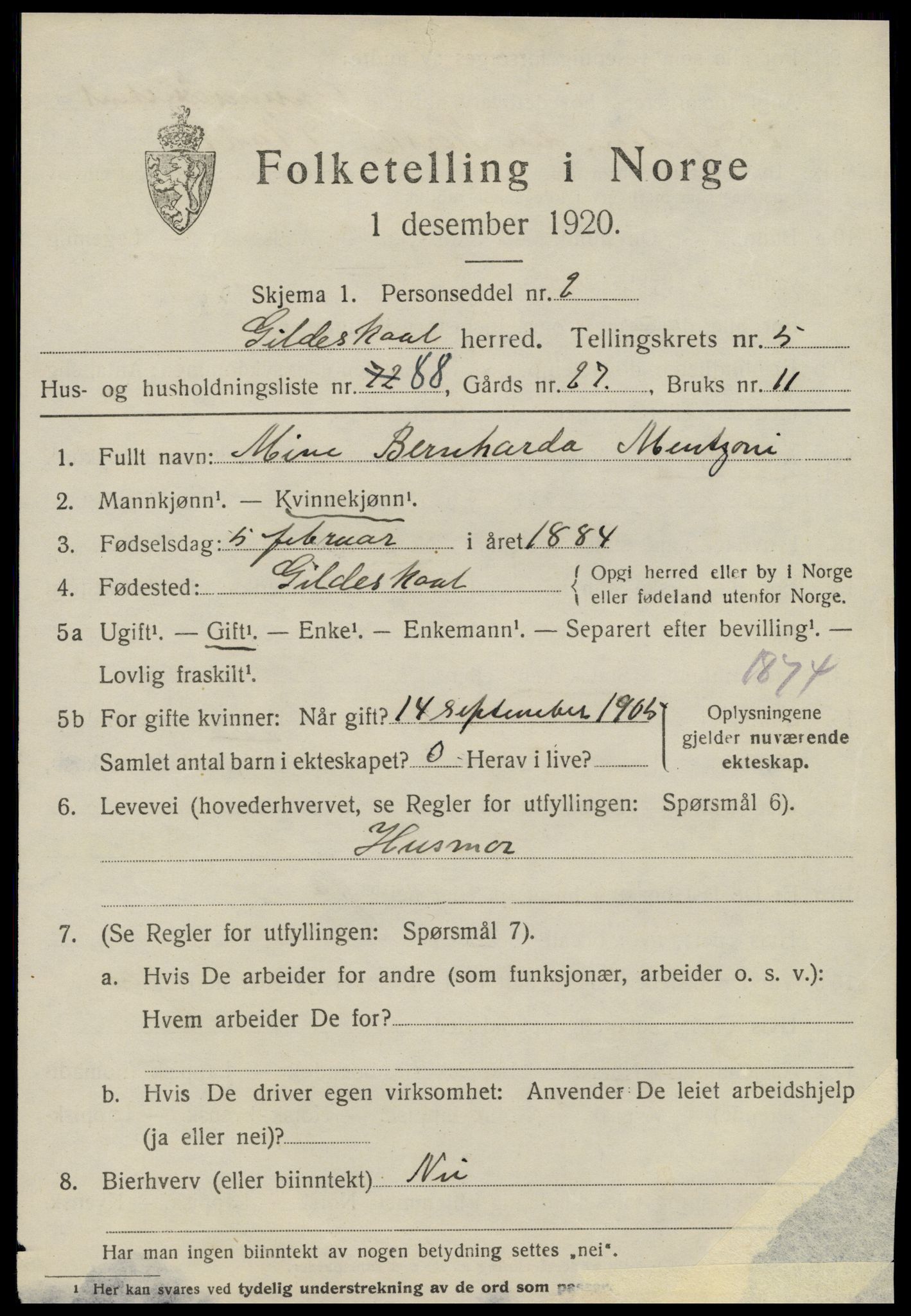 SAT, 1920 census for Gildeskål, 1920, p. 4826