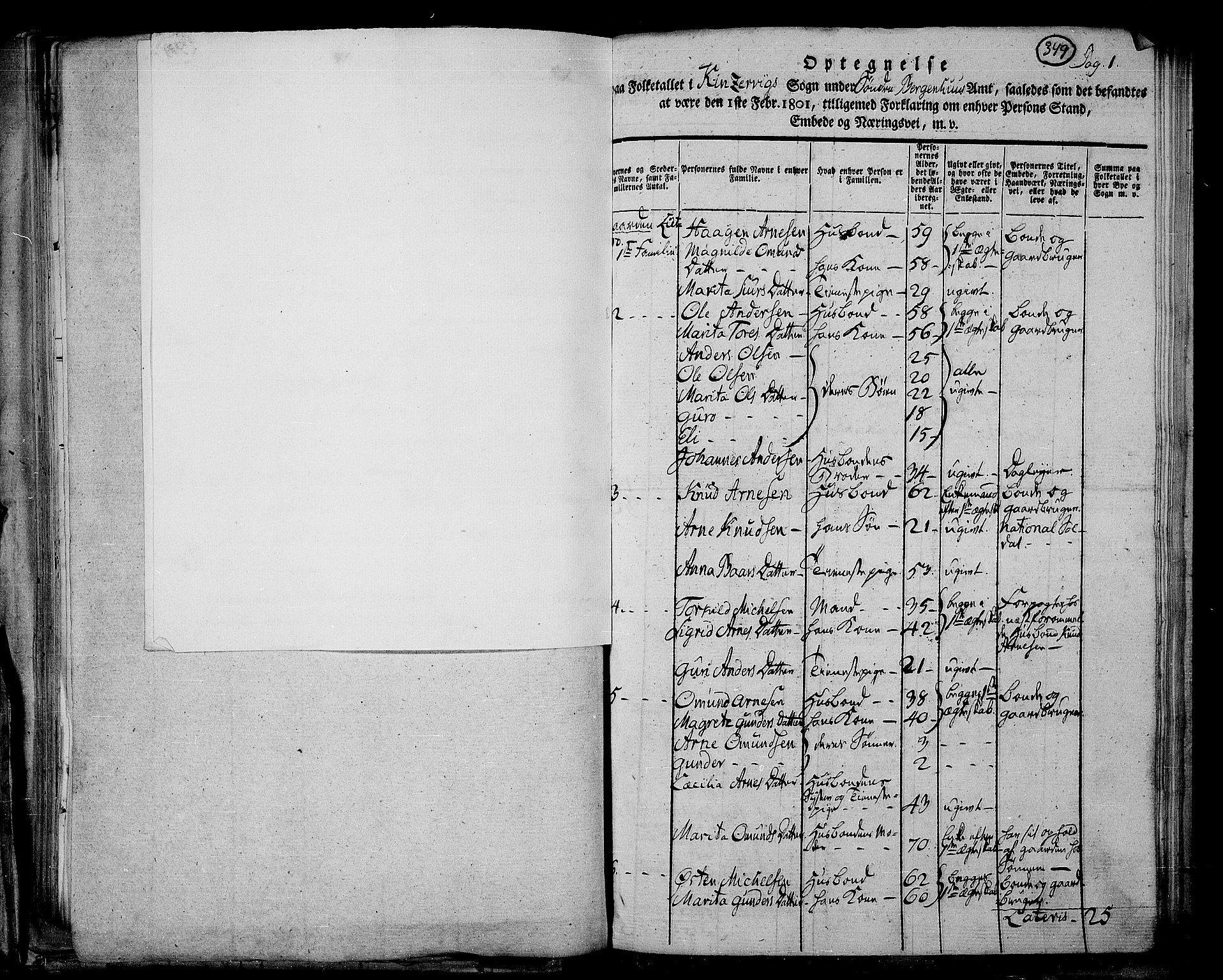 RA, 1801 census for 1230P Kinsarvik, 1801, p. 349a
